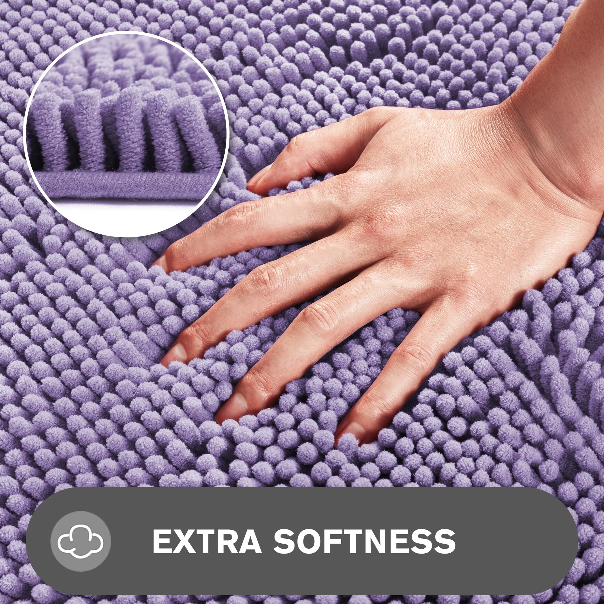 Pureswan Lavender Bathroom Rugs - Absorbent And Washable Bath Mat, Non-Slip, Thick Soft Chenille Bath Rugs For Bathroom Floor, S