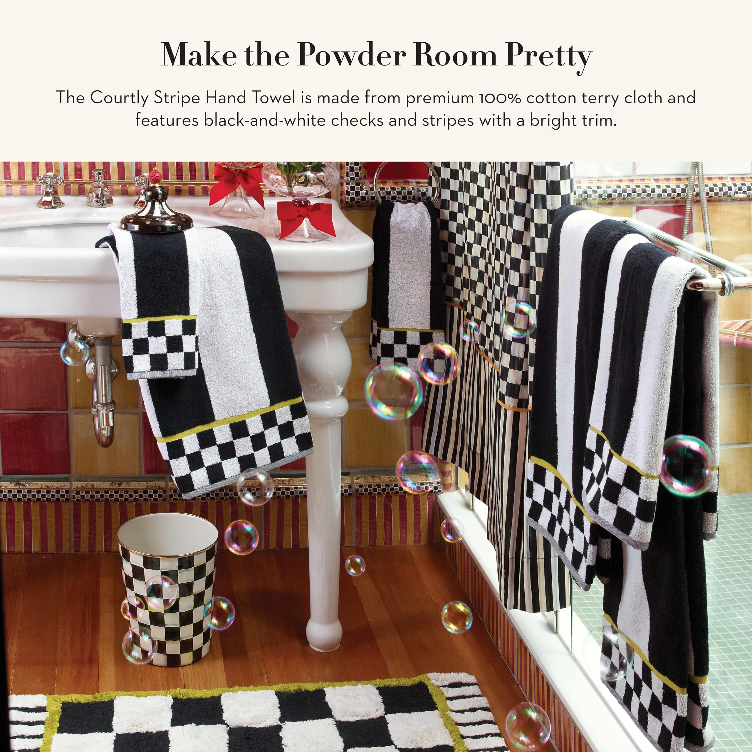 Mackenzie-Childs Hand Towel, Cute Decorative Hand Towel For Bathroom And Kitchen, Black-And-White Courtly Stripe