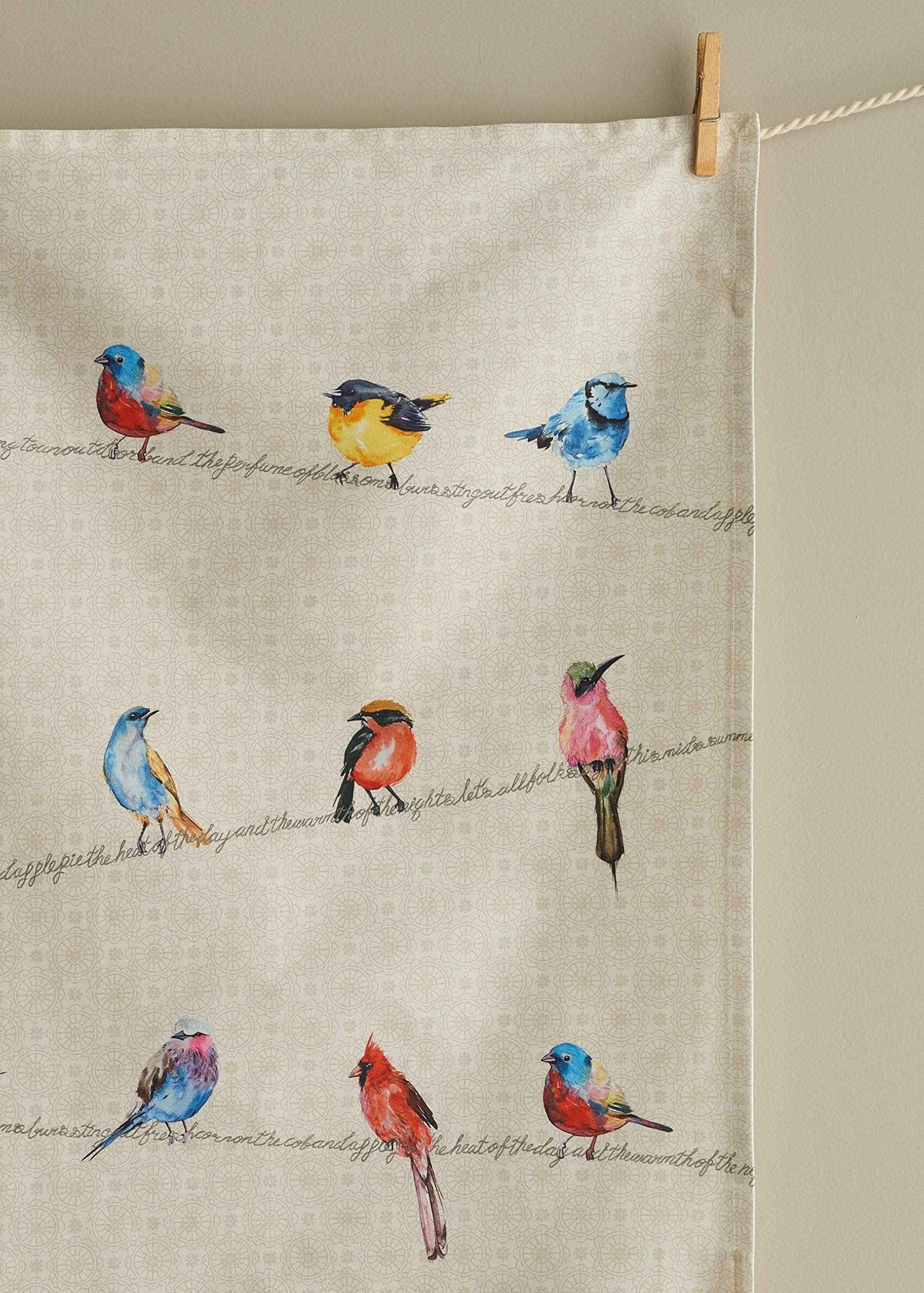 Maison D' Hermine Birdies On Wire 100% Cotton Set Of 2 Multi-Purpose Kitchen Soft Absorbent Dish Towels | Tea , Bar Towels (20 I