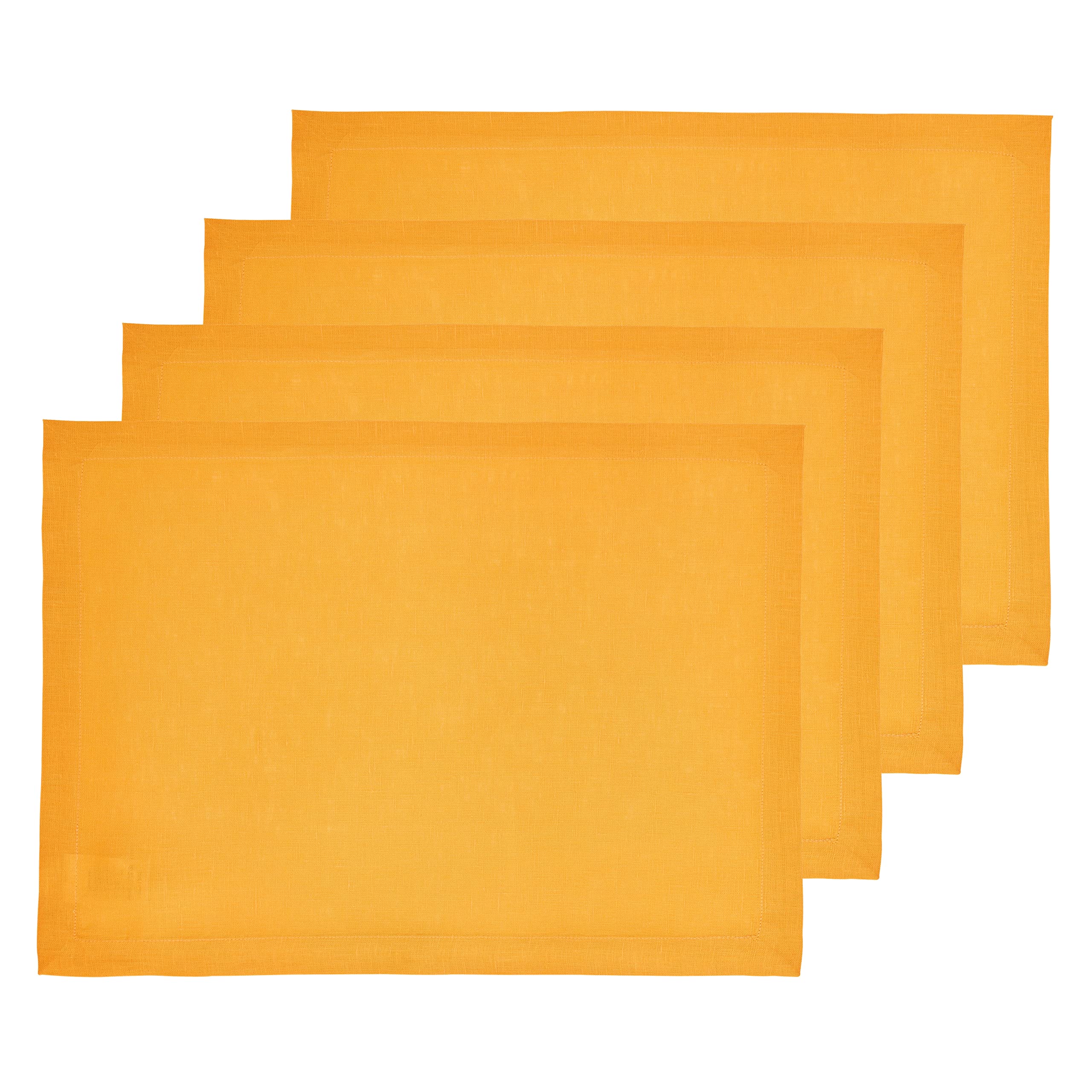 Solino Home Linen Placemats 19'' L X 14'' W Inch - 100% Pure Linen Tangerine Yellow Cloth Placemats Set Of 4 - Fete, Washable Fa