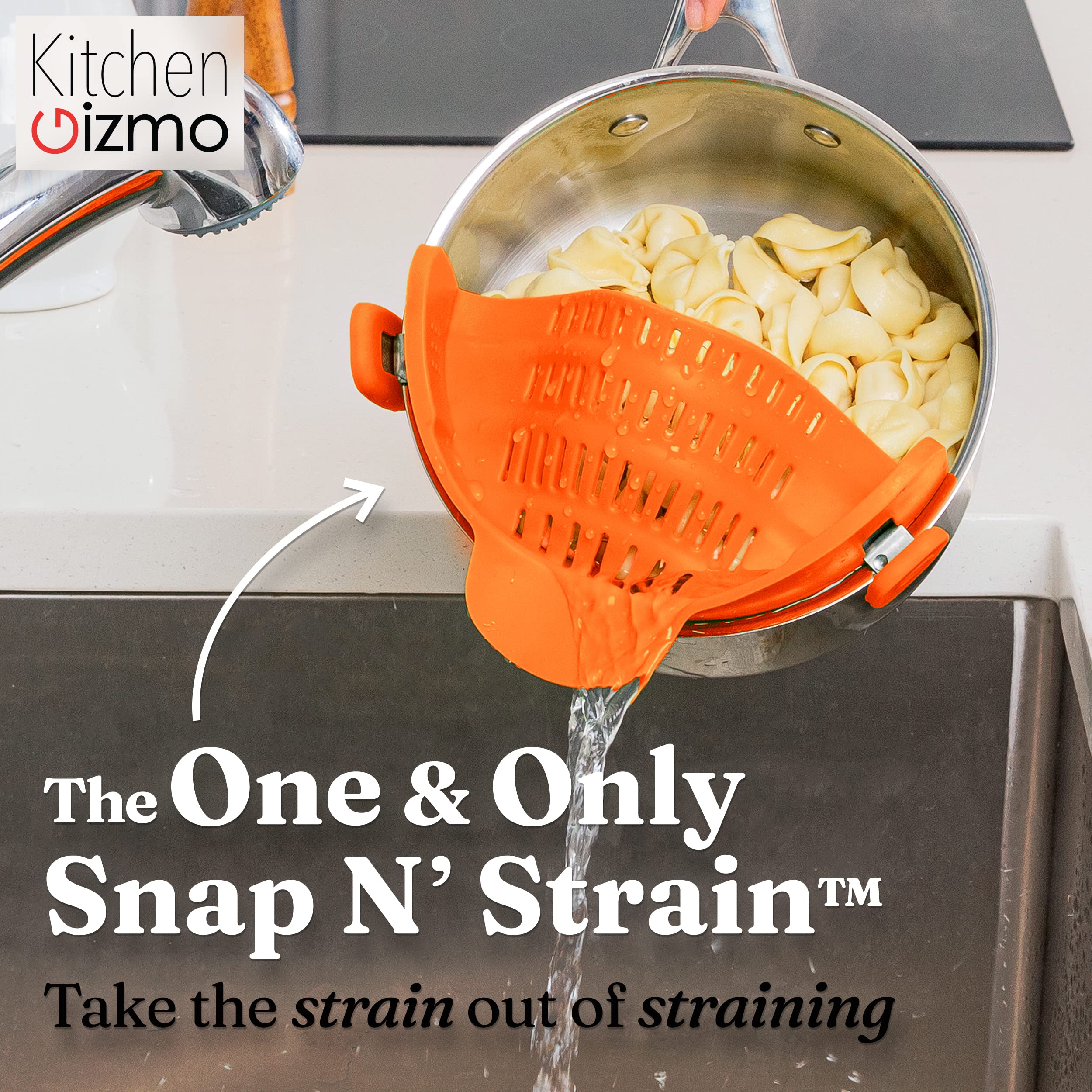 Kitchen Gizmo Snap N Strain Pot Strainer And Pasta Strainer - Adjustable Silicone Clip On Strainer For Pots, Pans, And Bowls - K