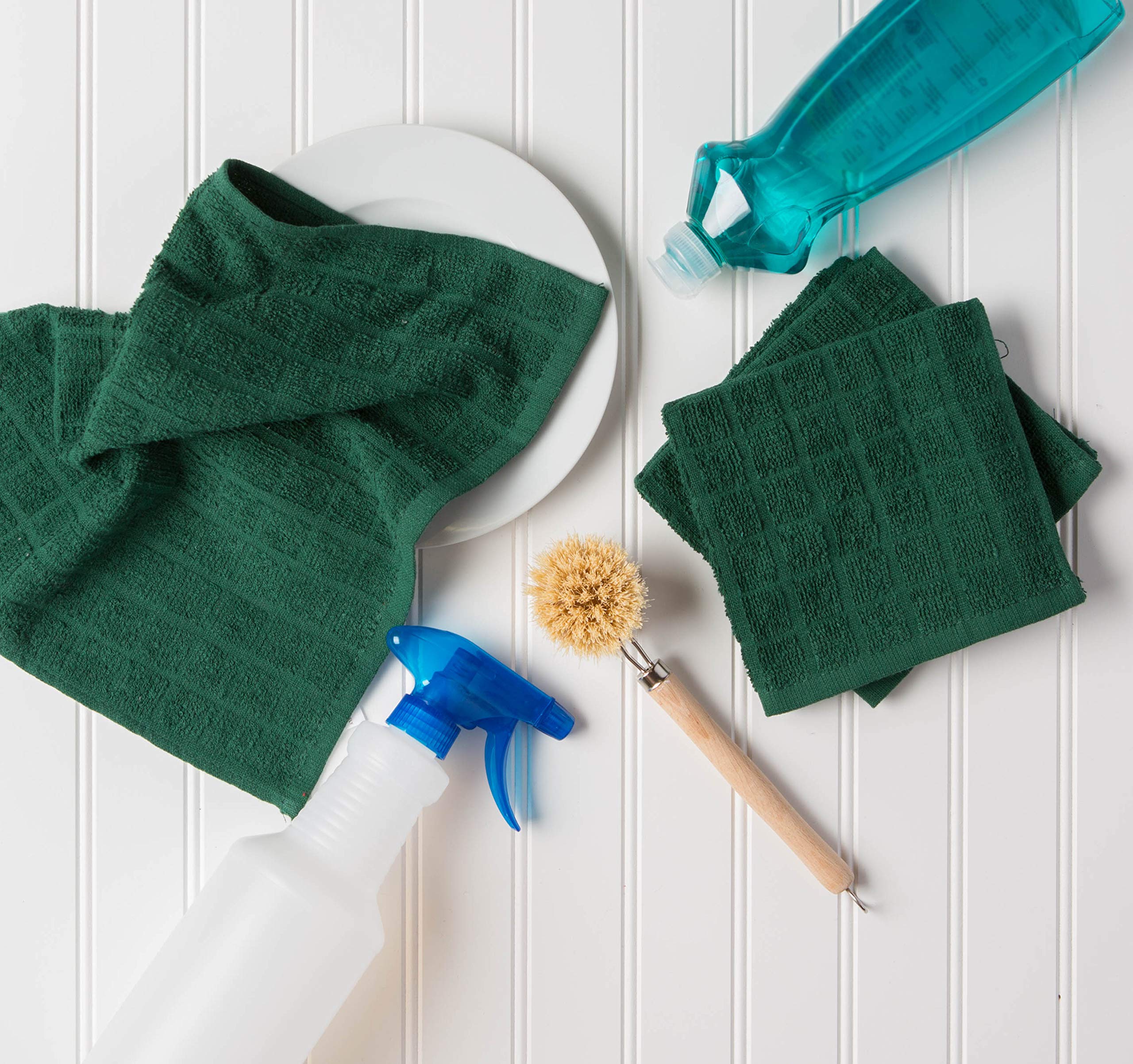 DII Basic Terry Collection Solid Windowpane Dishcloth Set  12x12  Dark Green  6 Piece