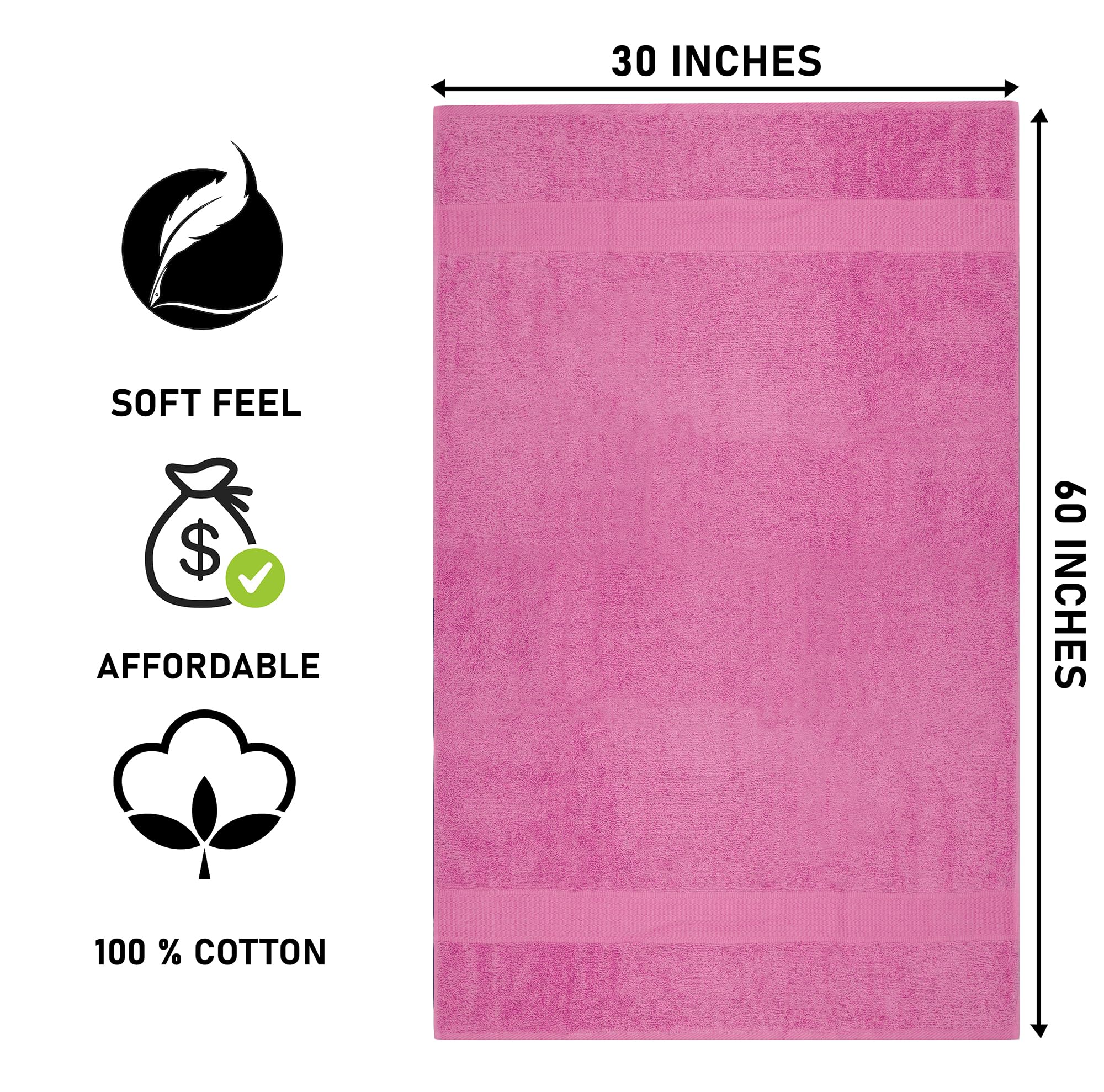 Zuperia Premium Bath Towel, 100% Cotton Towels For Bathroom (30X60 Inches, Pack Of 4, Pink/Navy Blue), Absorbent Bath Towels, Li