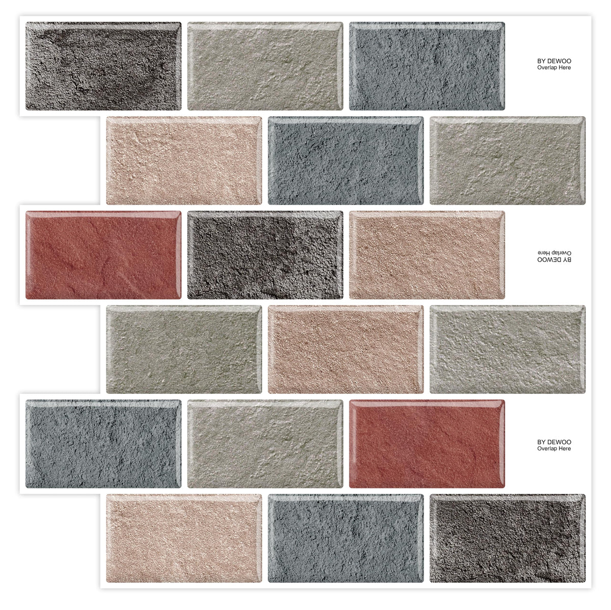 Dewoo Peel And Stick Tile Backsplash 3D Subway Brick Effect For Kitchen Wall Tiles10-Sheet(12''X 12'')
