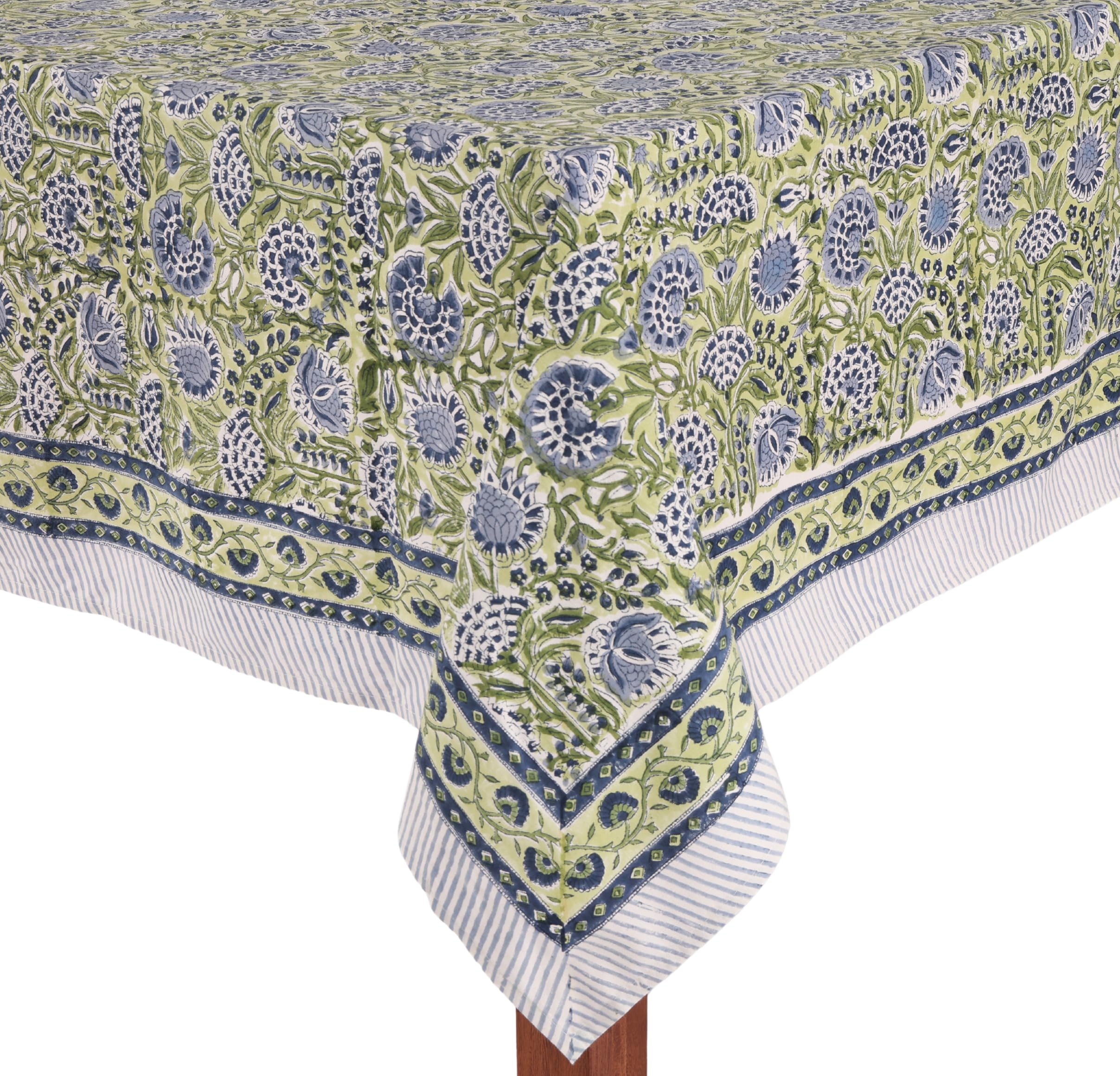 ATOSII Morocco Blue 100% Cotton Tablecloth, Handblock Print Rectangle Table Cover for Kitchen Dining I Tabletop Linen I Parties,