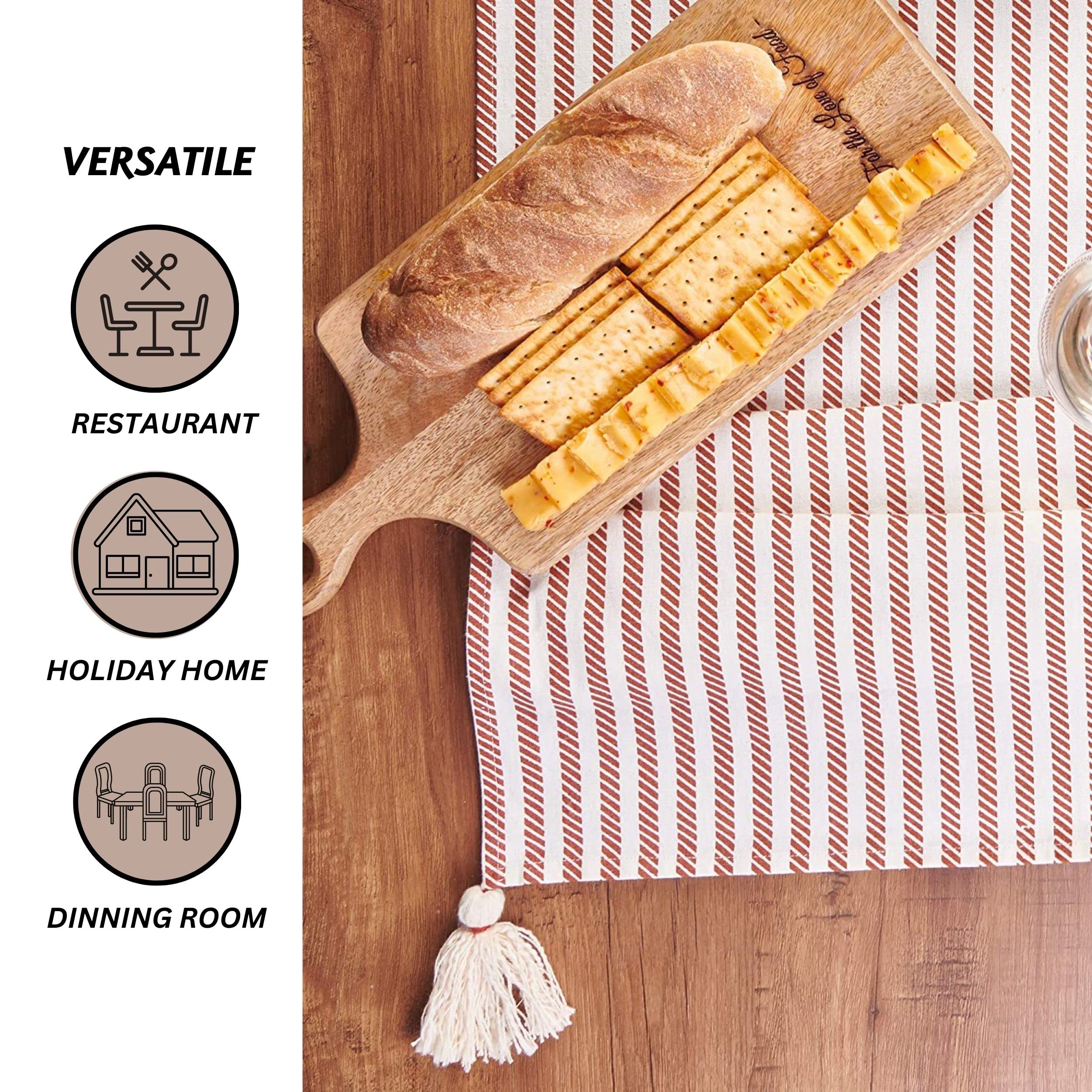 Folkulture Table Runner 90 Inches Long With Tassels For Home Dining Table, Farmhouse Style Table Decoration, 100% Cotton Runner