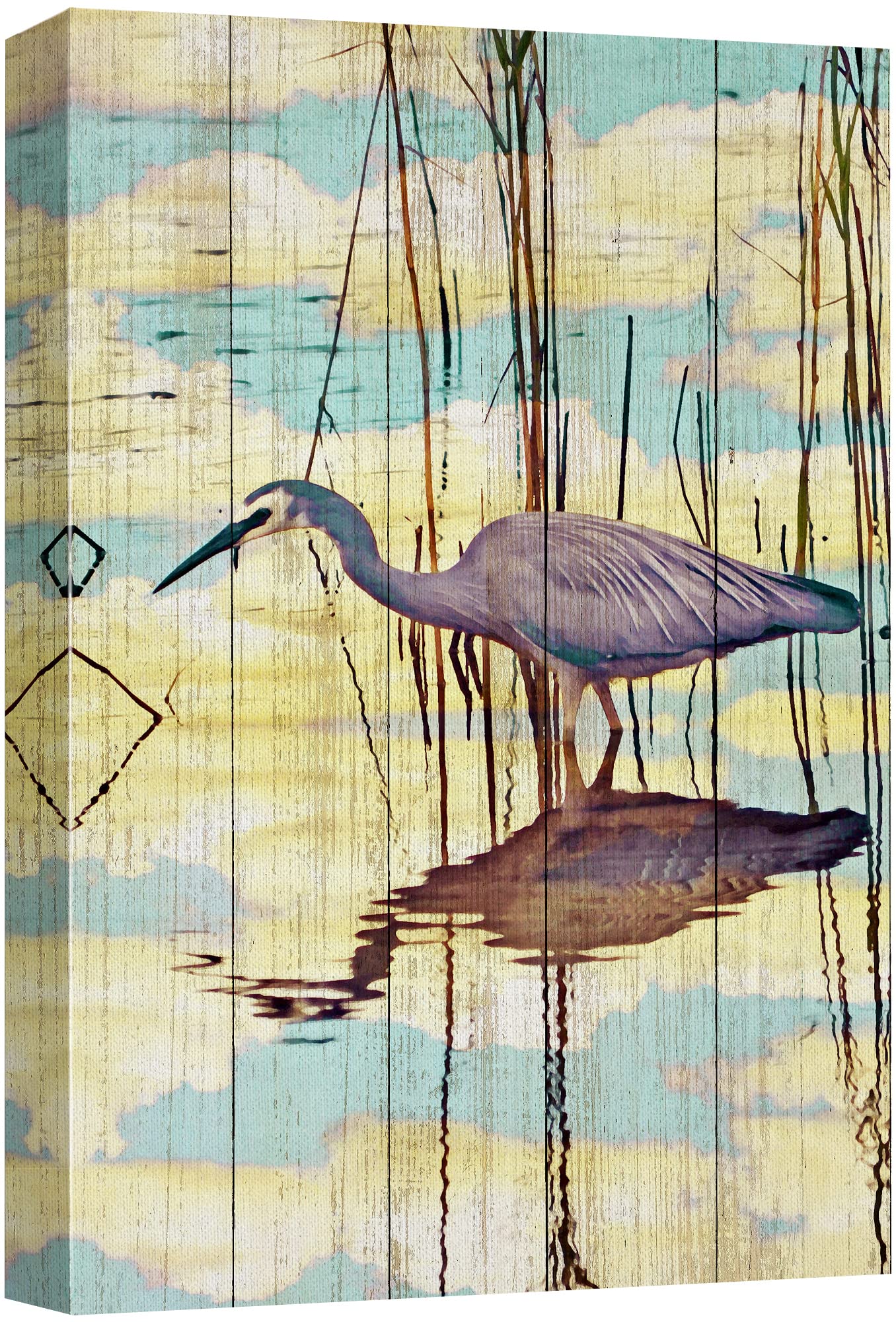 Wall26 Canvas Print Wall Art Pastel Blue Cloud Sky Crane Bird Swamp Nature Wilderness Illustrations Modern Art Decorative Multic