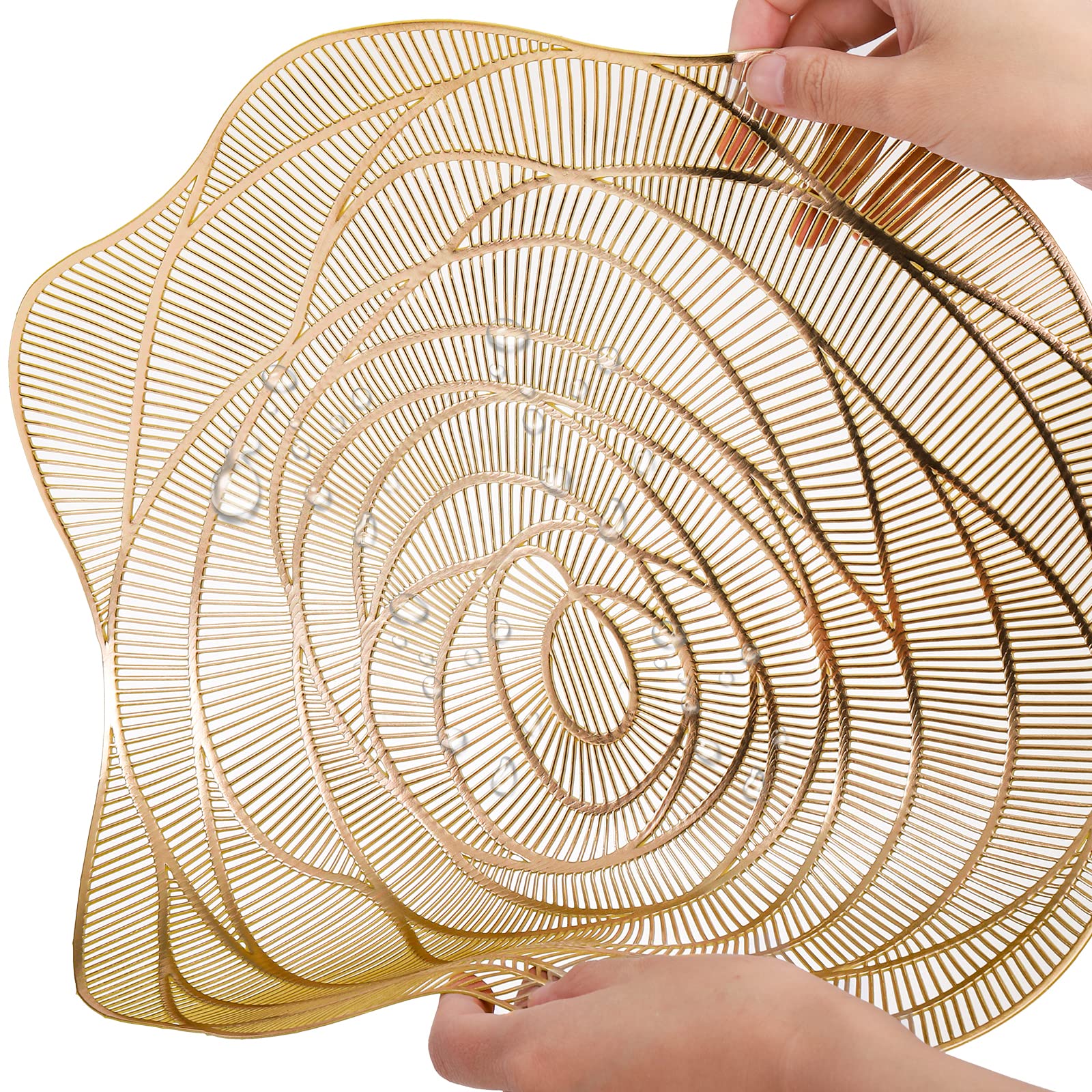 Lyellfe 20 Pack Gold Pressed Vinyl Placemats, 15 Inch Metallic Non-Slip Washable Pvc Chargers Placemat, Including 10 Placemats A