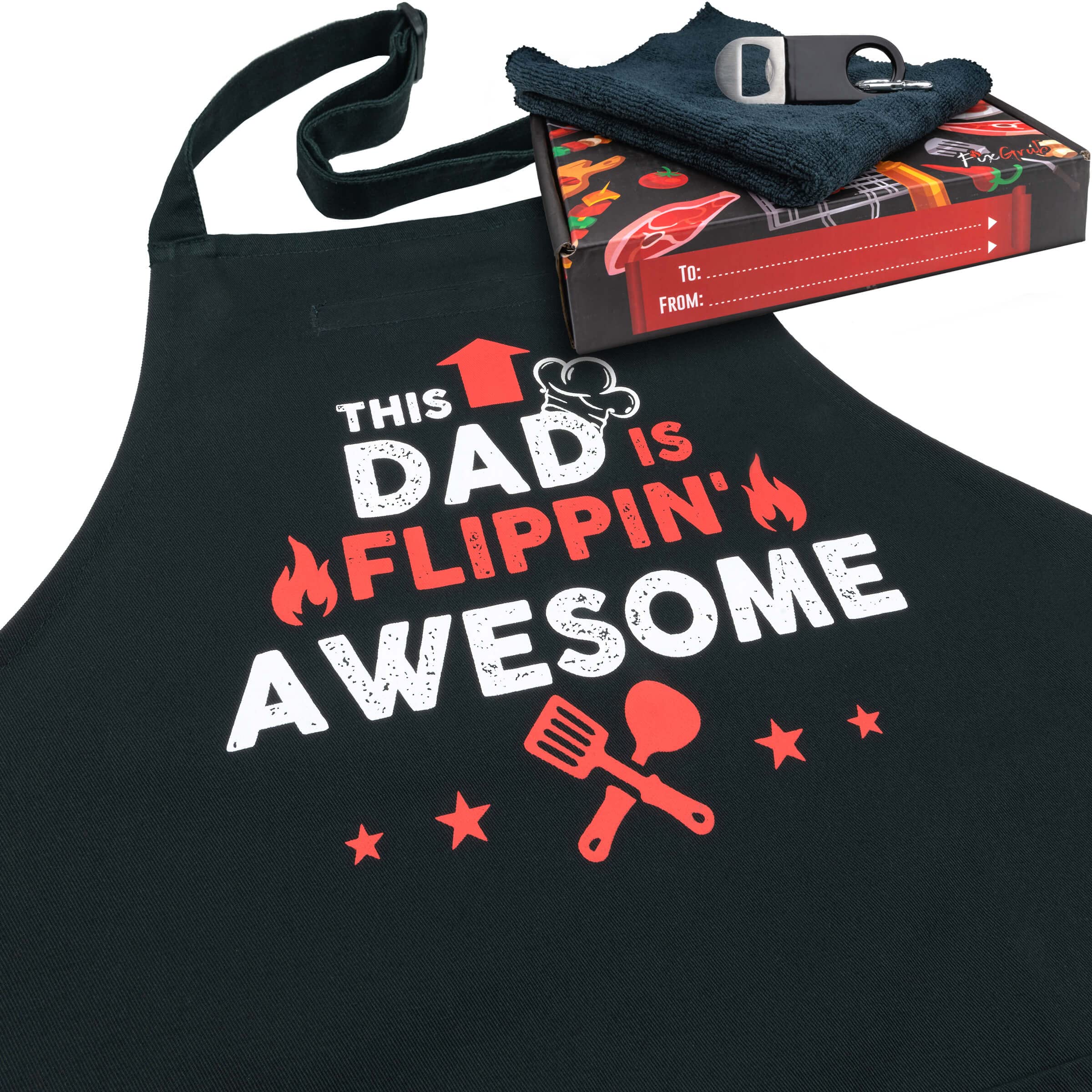 Fixgrub Dad Bbq Apron, Funny Apron, Grill Apron, Chef Apron With 3 Pockets, Bottle Opener, Towel And Gift Box, 100% Cotton, Idea