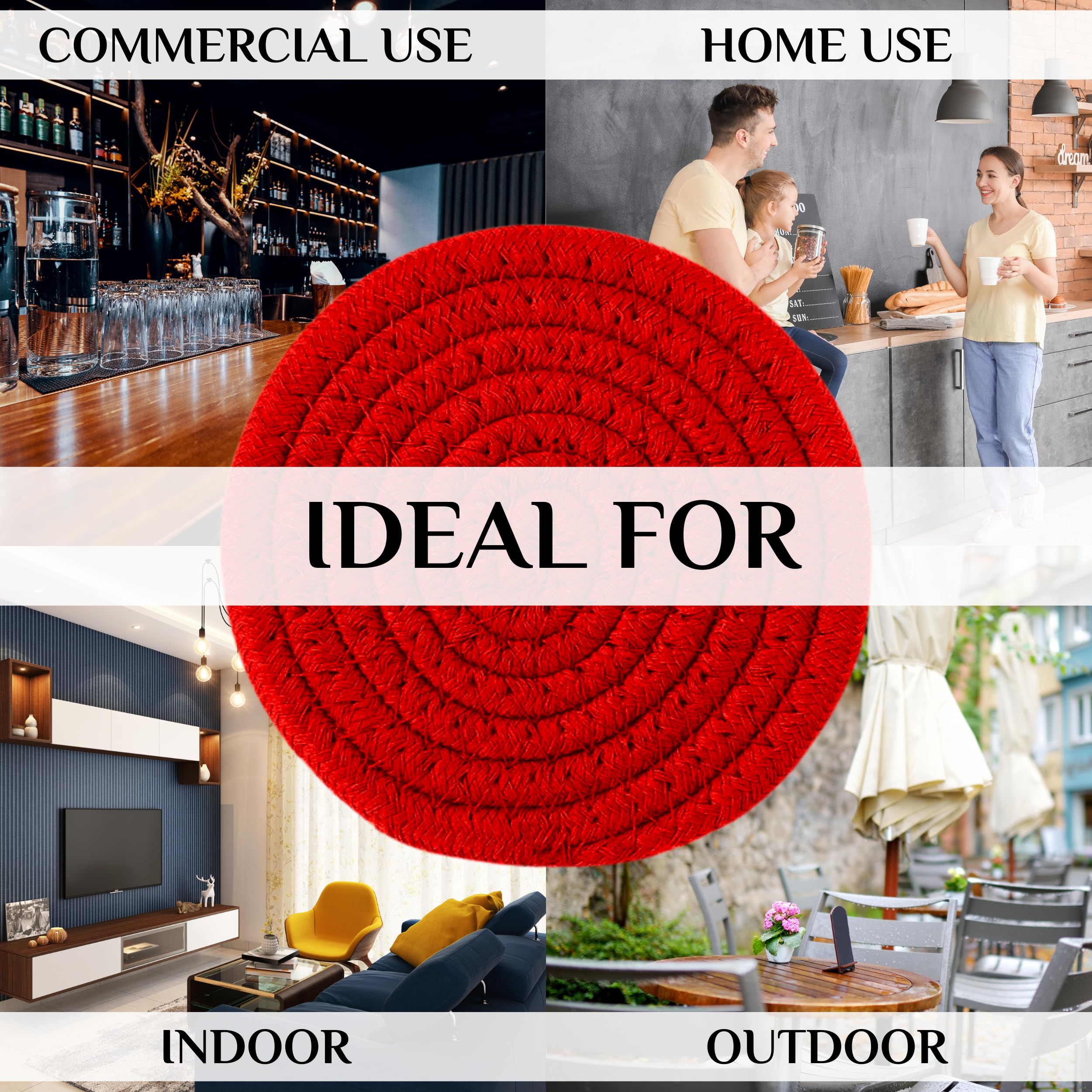 4Pcs Red Cotton Round Woven Coasters Drink Handmade Braided Cup Coasters Absorbent Woven Coasters Woven Hot Pads Mats For Drink