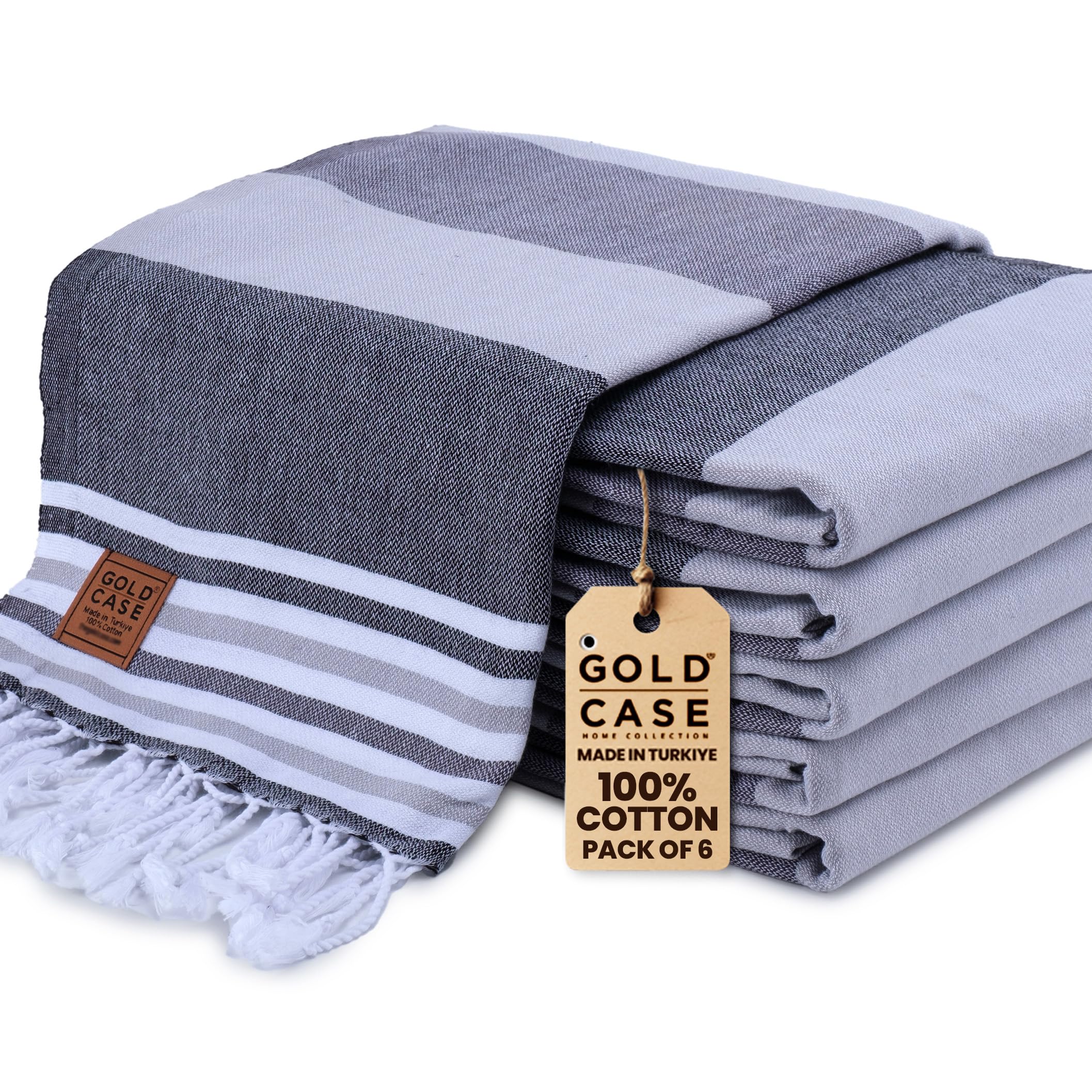 Gold Case Turkish Beach Towel Set Of 6-100% Cotton Beach Towels Oversized 70 X 38''- Olympos Extra Large Beach Towels - Quick Dr