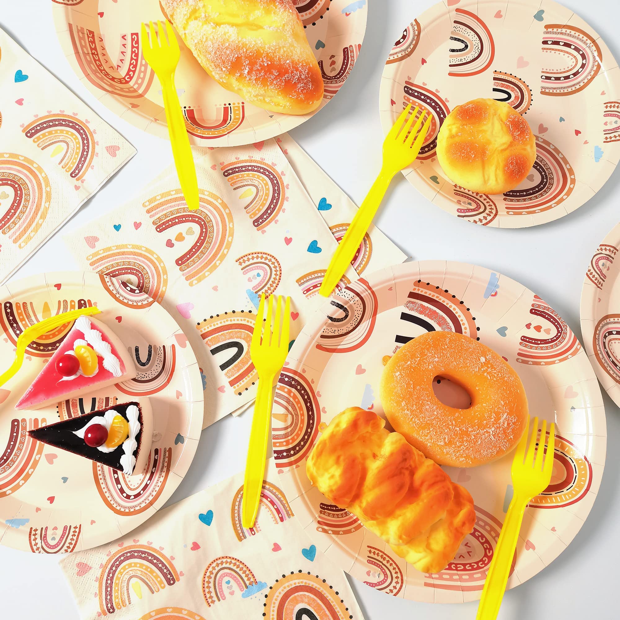 Boho Rainbow Party Plates Napkins Decorations Serves 24, Boho Rainbow Party Supplies Tableware Set For Boho Rainbow 1St Birthday