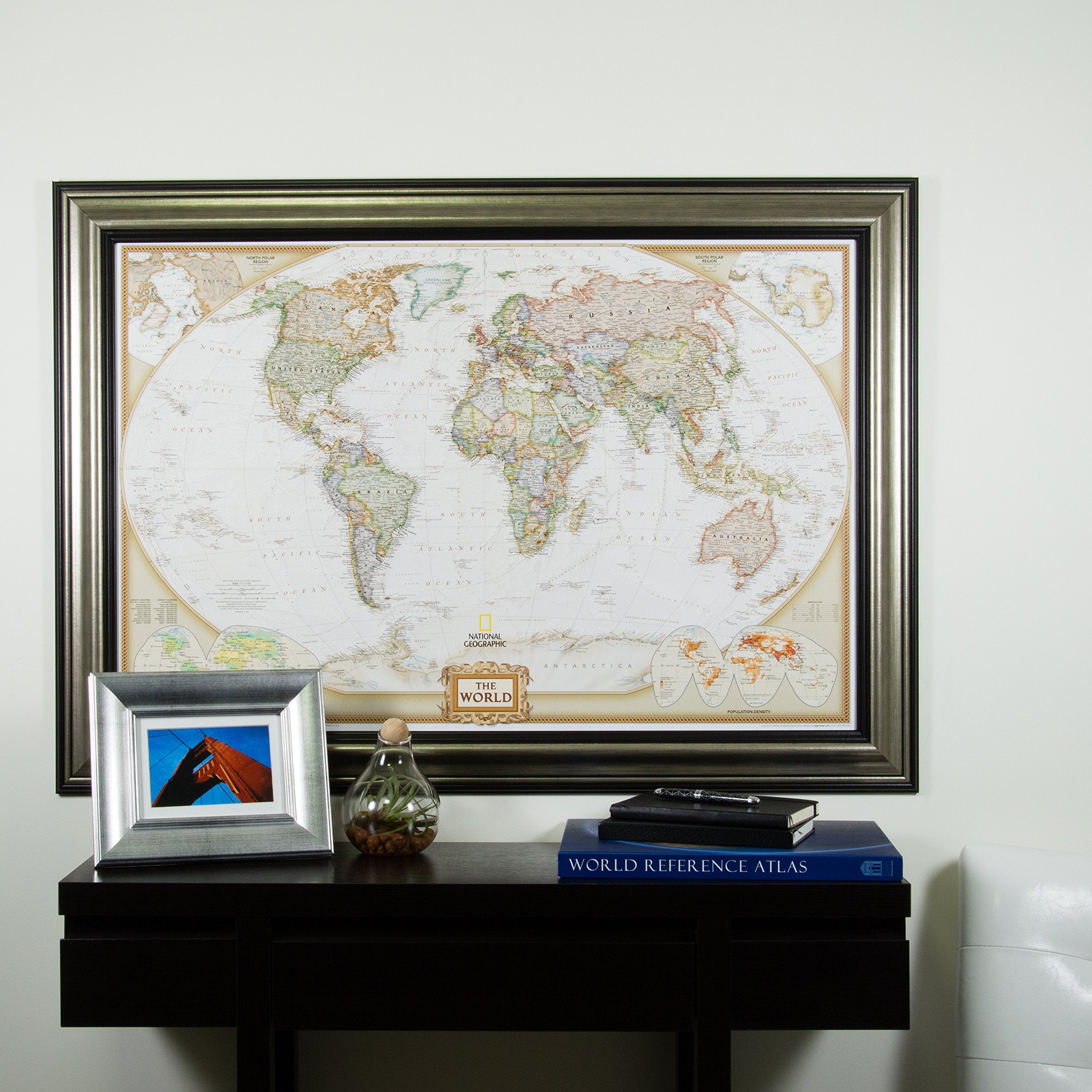 Craig Frames Wayfarer, Executive World Push Pin Travel Map, Antique Silver And Black Frame With Pins, 24 By 36-Inch