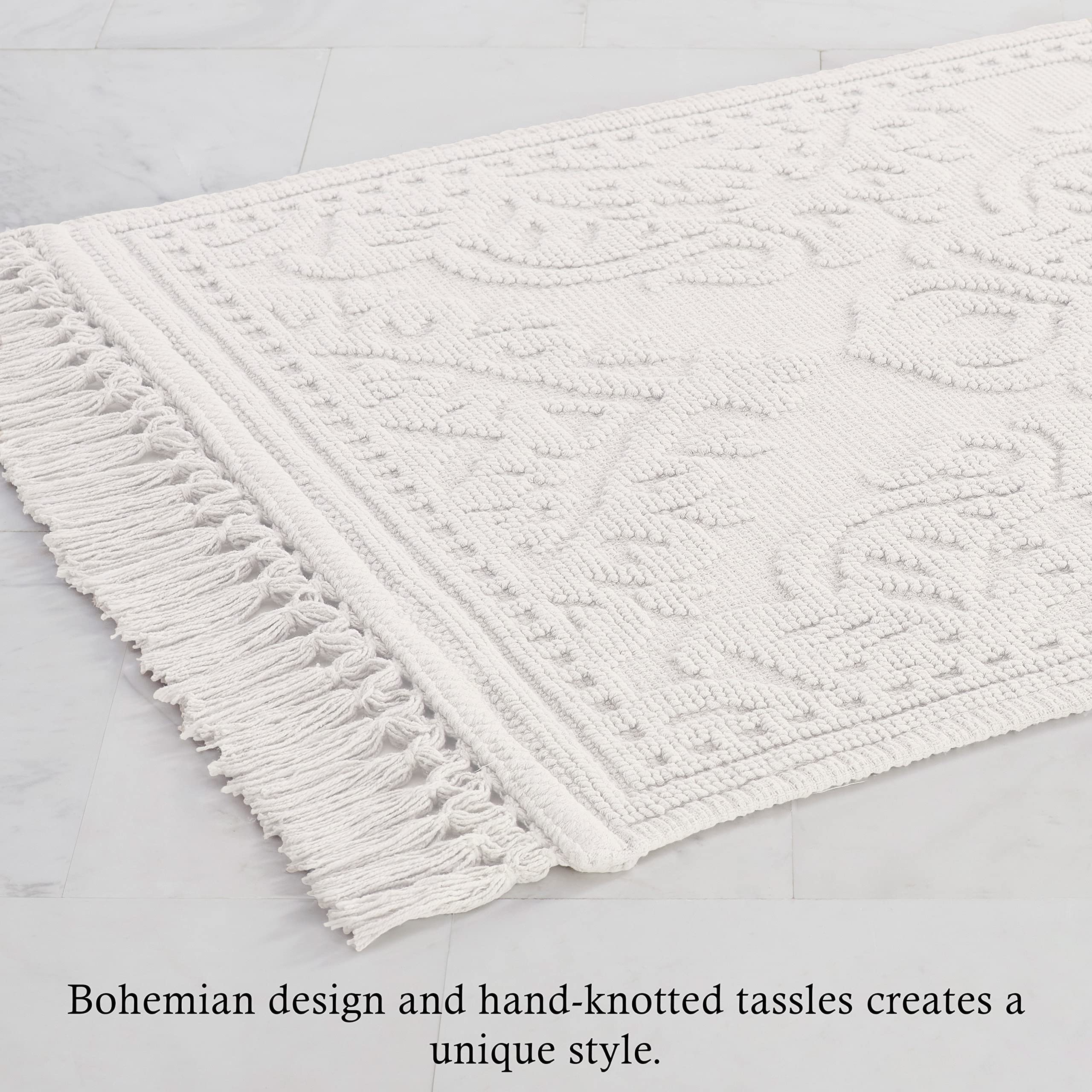 Jean Pierre - Ricardo Bath Mat, Woven Fringe Bathroom Rugs, 100% Cotton, Premium Bathroom Decor - Measures 21'' X 41'' - White