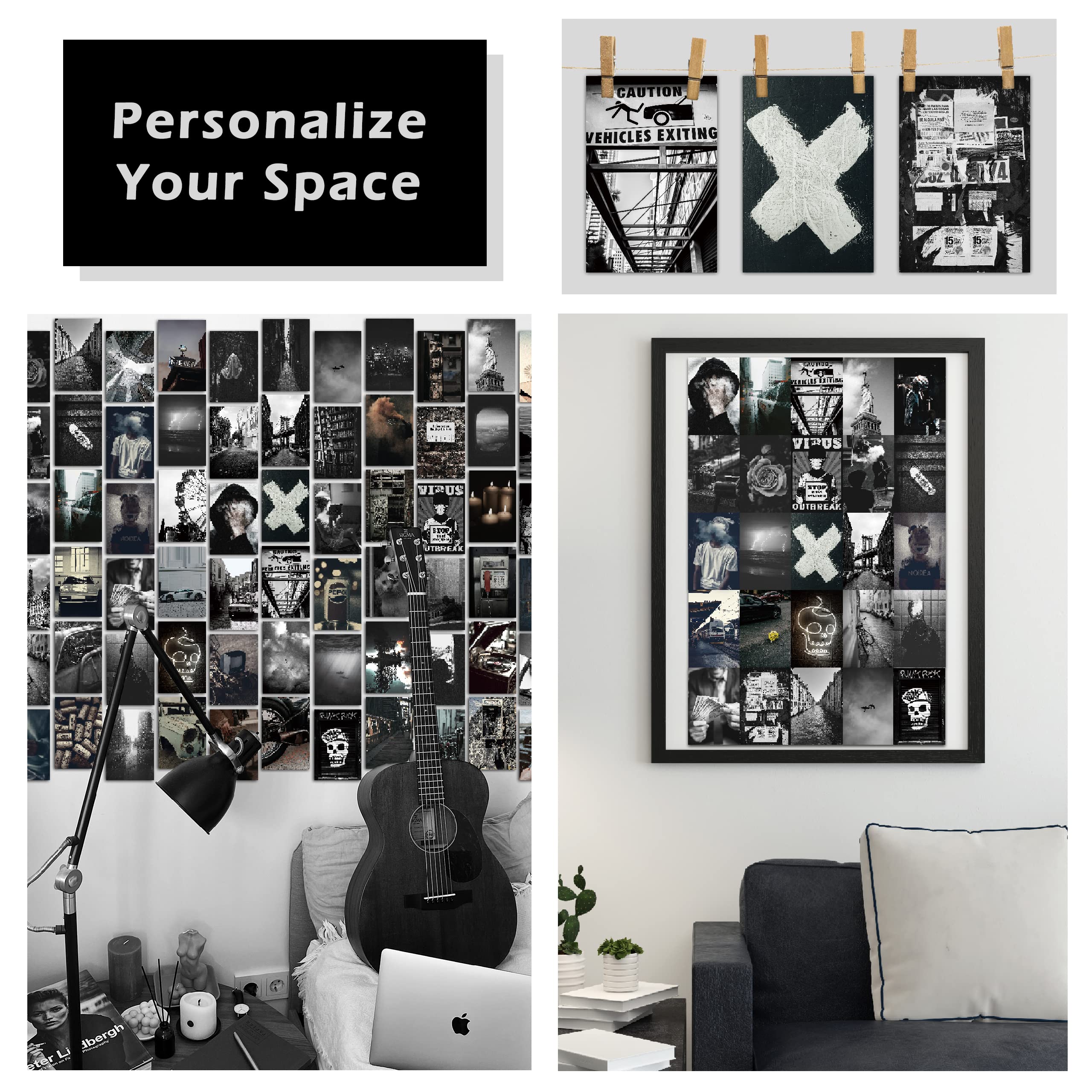 Photo Collage Kit Gloomy For Wall, 100 Pictures Black And White Aesthetic Posters For Wall Decor | Dark Academia Retro Decor For