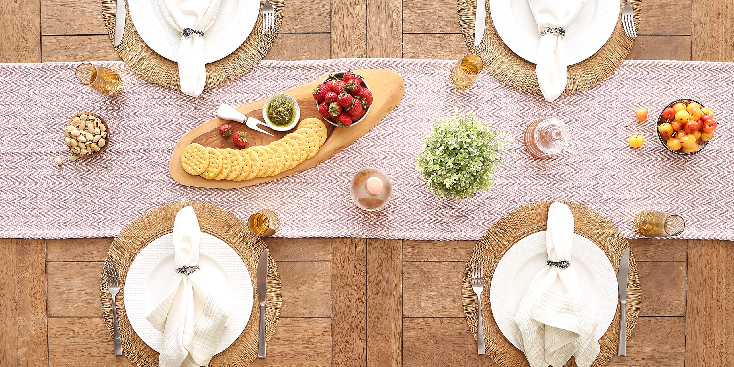 Dii Woven Basic Tabletop Collection Chevron Table Runner, 15X72, Pale Mauve