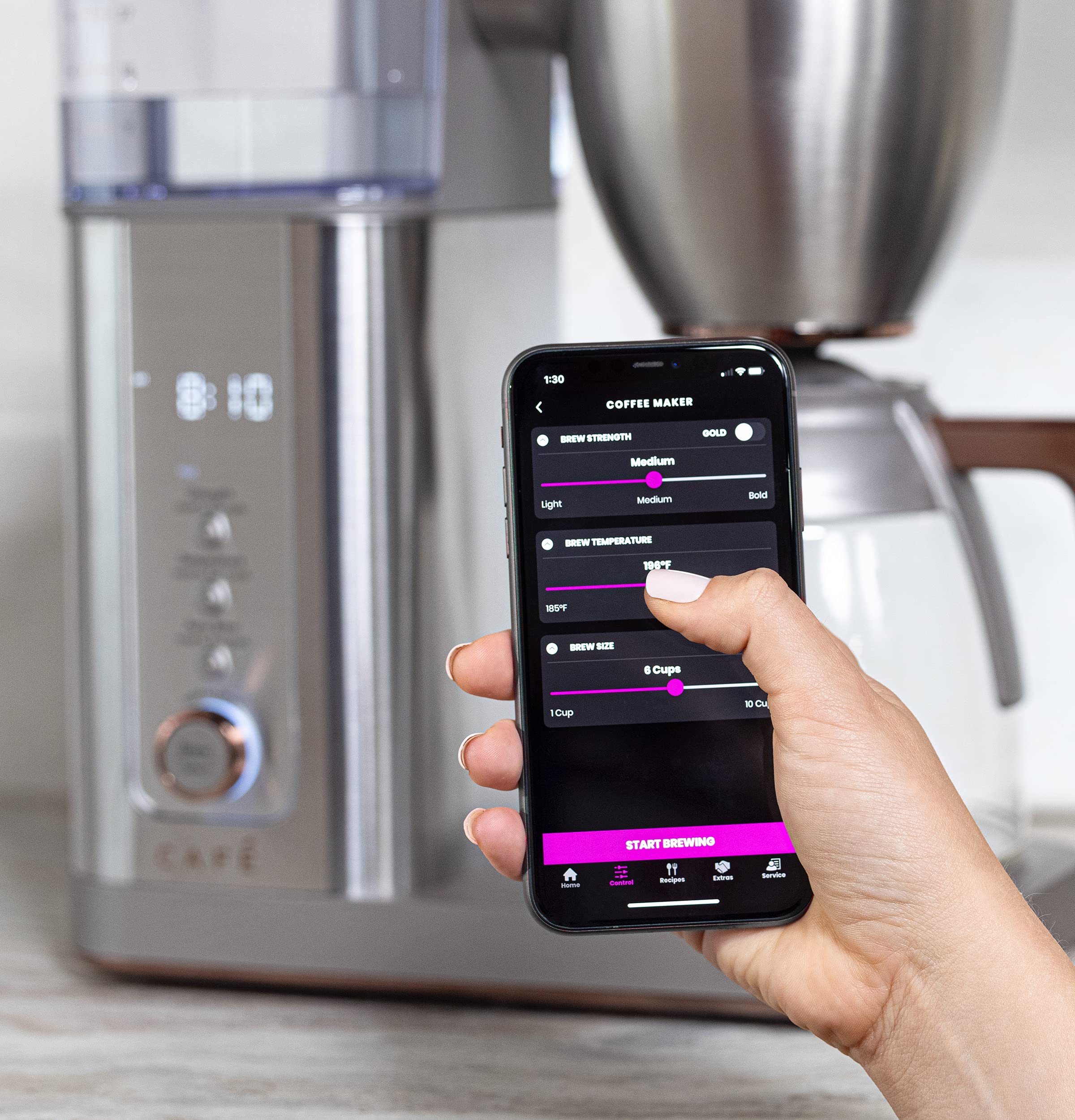 Caf   Specialty Drip Coffee Maker | 10-Cup Glass Carafe | Wifi Enabled Voice-To-Brew Technology | Smart Home Kitchen Essentials