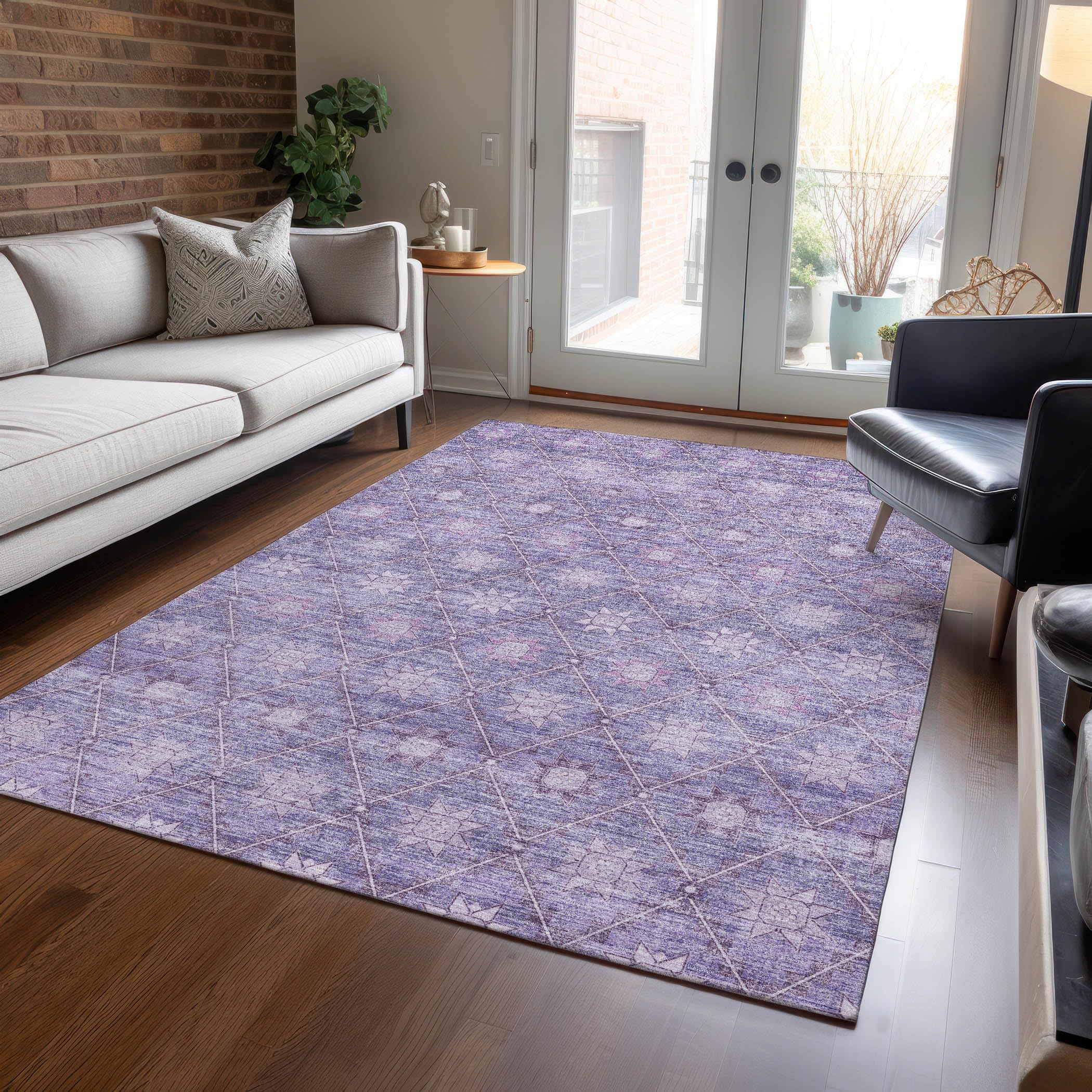 Machine Washable Indoor/Outdoor Chantille Purple 8 x 10 Rug