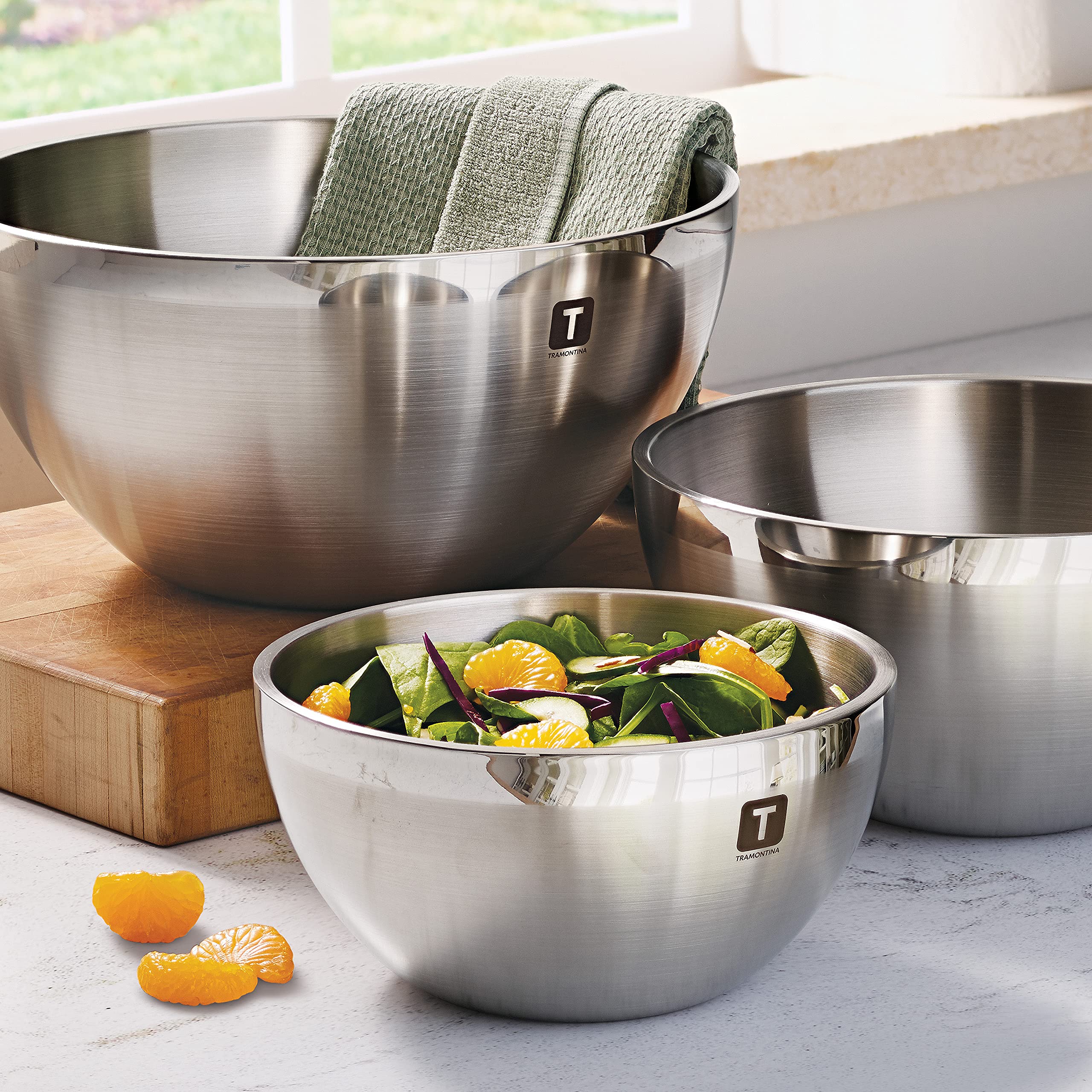 Tramontina Stainless Steel Mixing Bowls - 3-Pack, Double Wall, Durable Design, Model 80202/008DS