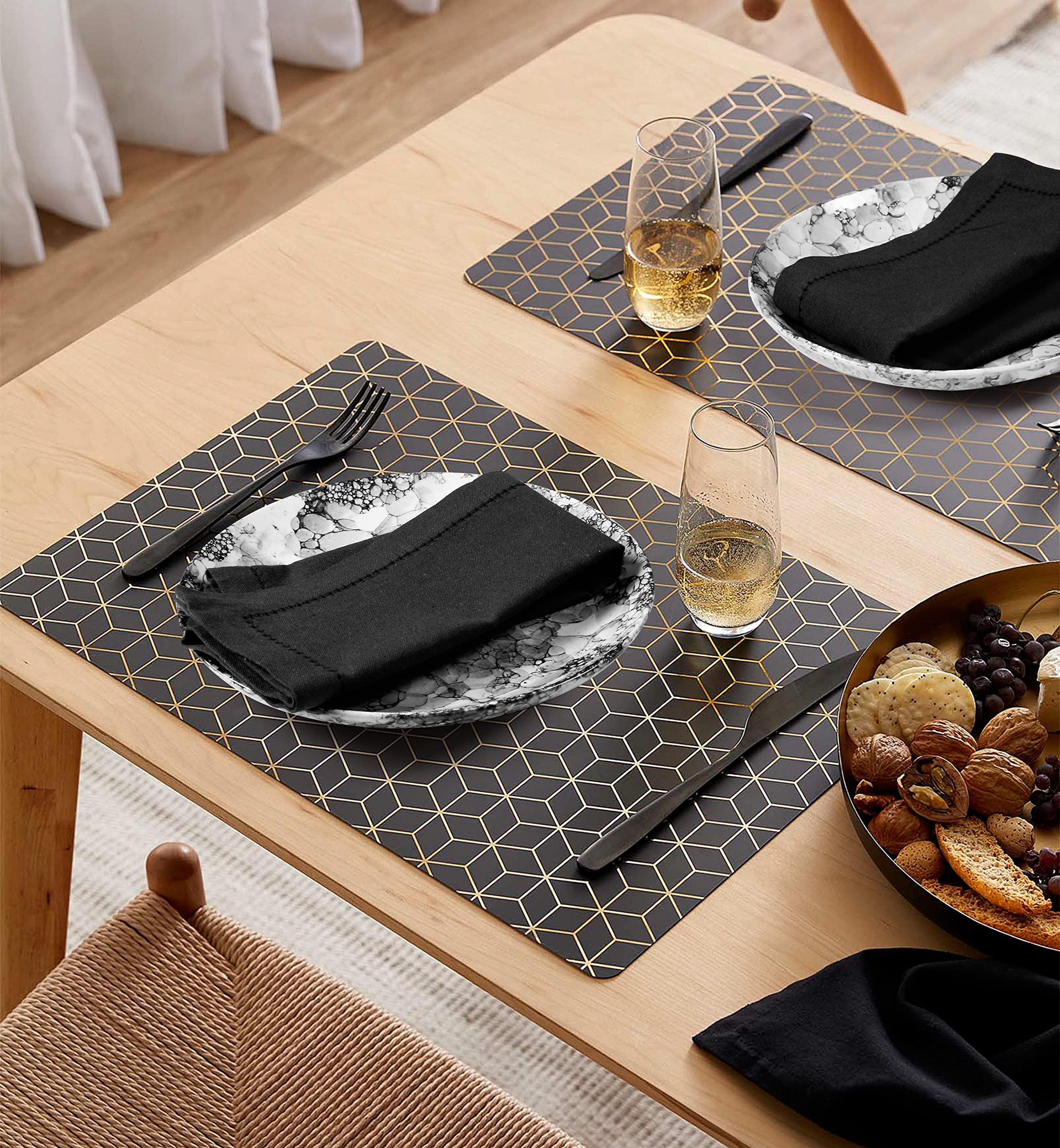 Palisa Cloth Dinner Napkins with Hemstitched Detailing & Mitered Corners Set of 4 (18x18 Inches) Black - Cotton Reusable Dinner Napkins - Perfect for Weddings & Everyday Use