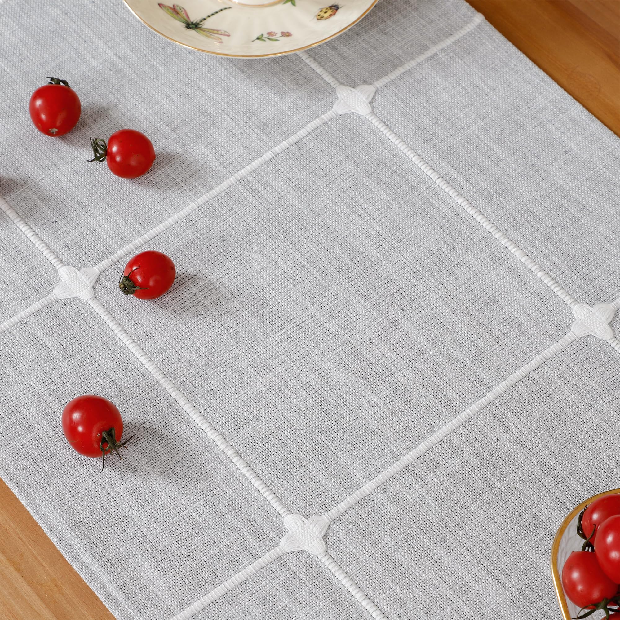 Embroidered Linen Table Runner Rustic Plaid Farmhouse Table Runners Checkered Rectangle Runner For Dinning Dresser Coffee Party