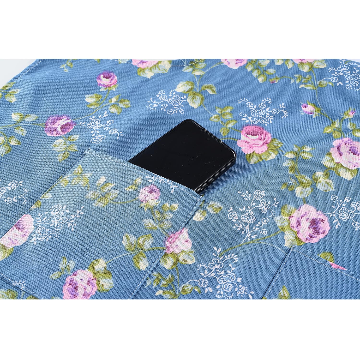 Ddjyp Women Kitchen Apron-2 Pack, Cotton Canvas Flower Apron, Floral Pattern Apron With Pockets For Women Chef Apron(Green&Blue)