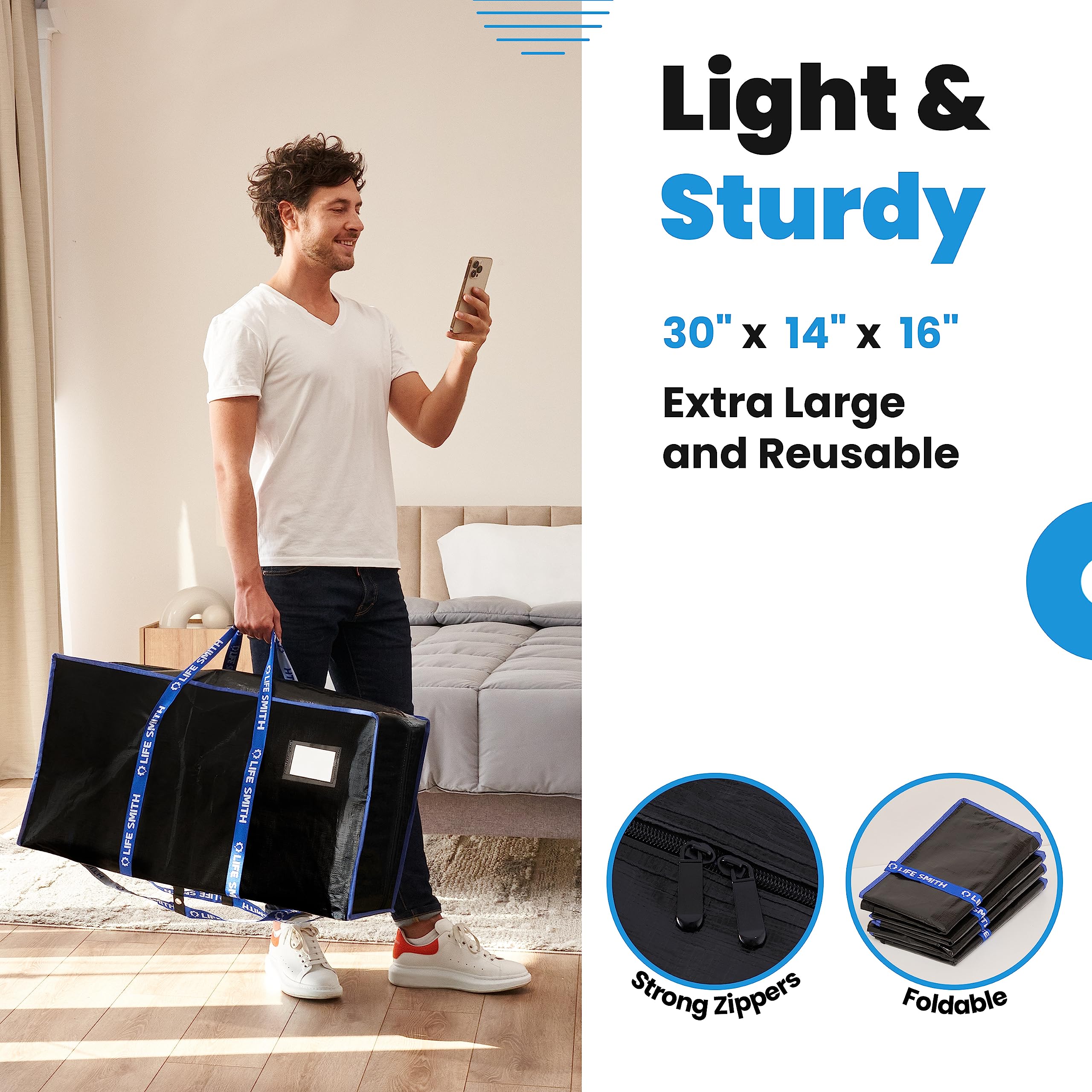 Clothing Storage Bags With Zipper - 4 Pack Of Heavy Duty Moving Bags Extra Large - Dorm Storage Moving Tote Bag - Packing Bags F