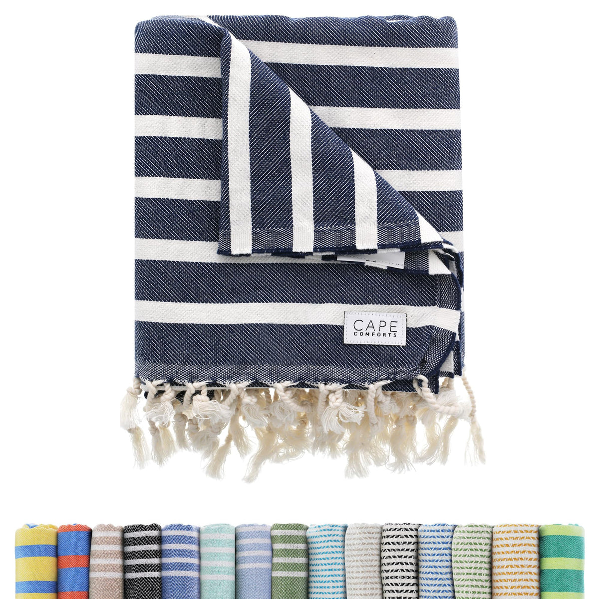 Cape Comforts Large Turkish Beach Towel, Striped Navy & Natural - 37'' X 67'' - Super Soft & Lightweight - Quick Dry Sand Free T