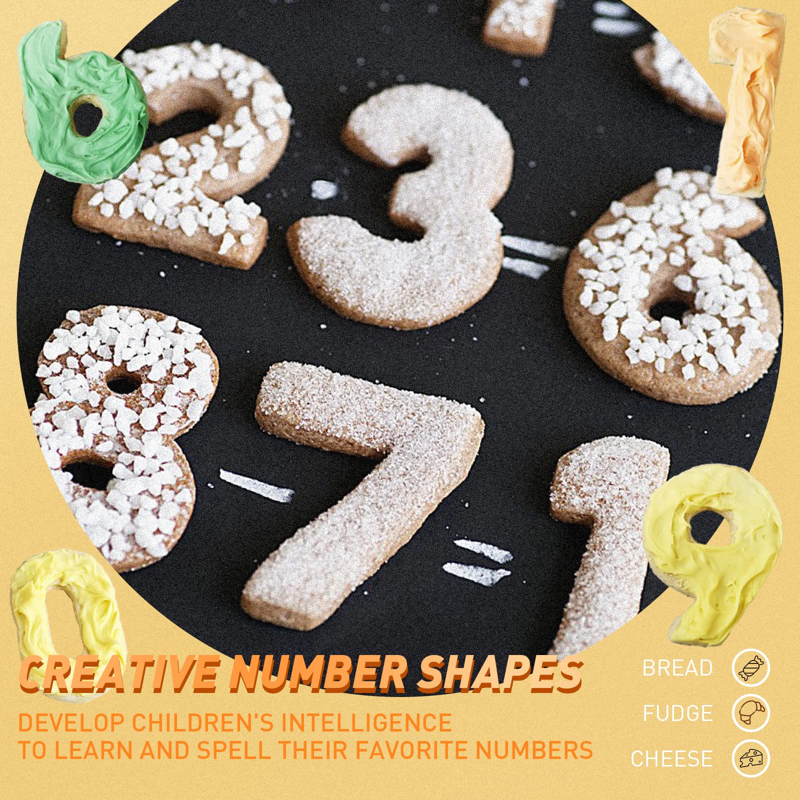YAFIYGI 9-Piece Mini Number Cookie Cutters Set, Stainless Steel, 1.7'' - Silver Baking Tools for Fondant, Biscuit, Cake, and Dough