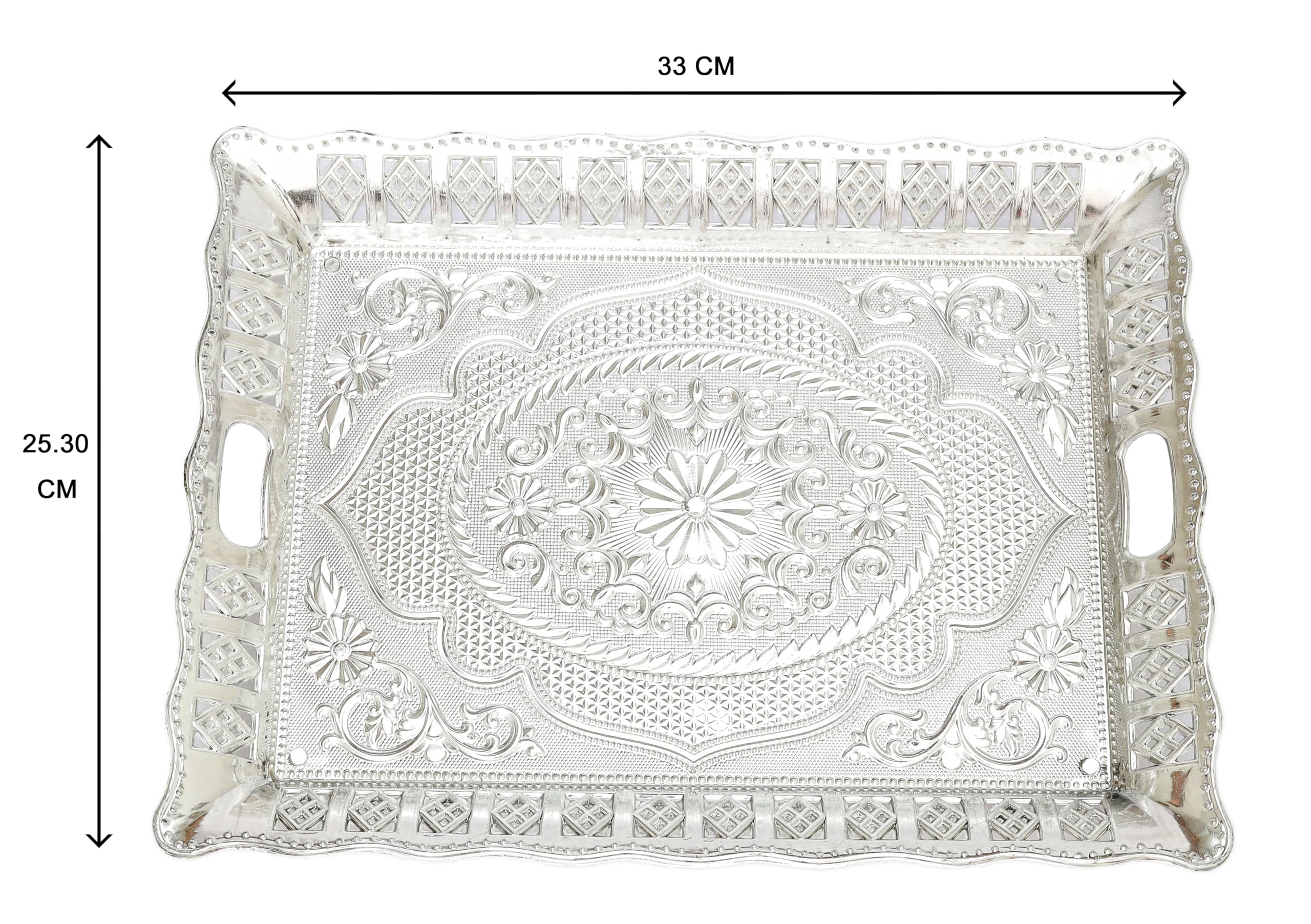 Madhuli Traditional Design Serving Rectangular Tray,Plastic Silver Finish Serving Tray,Rectangle Tray,Designer Platters,Tray For