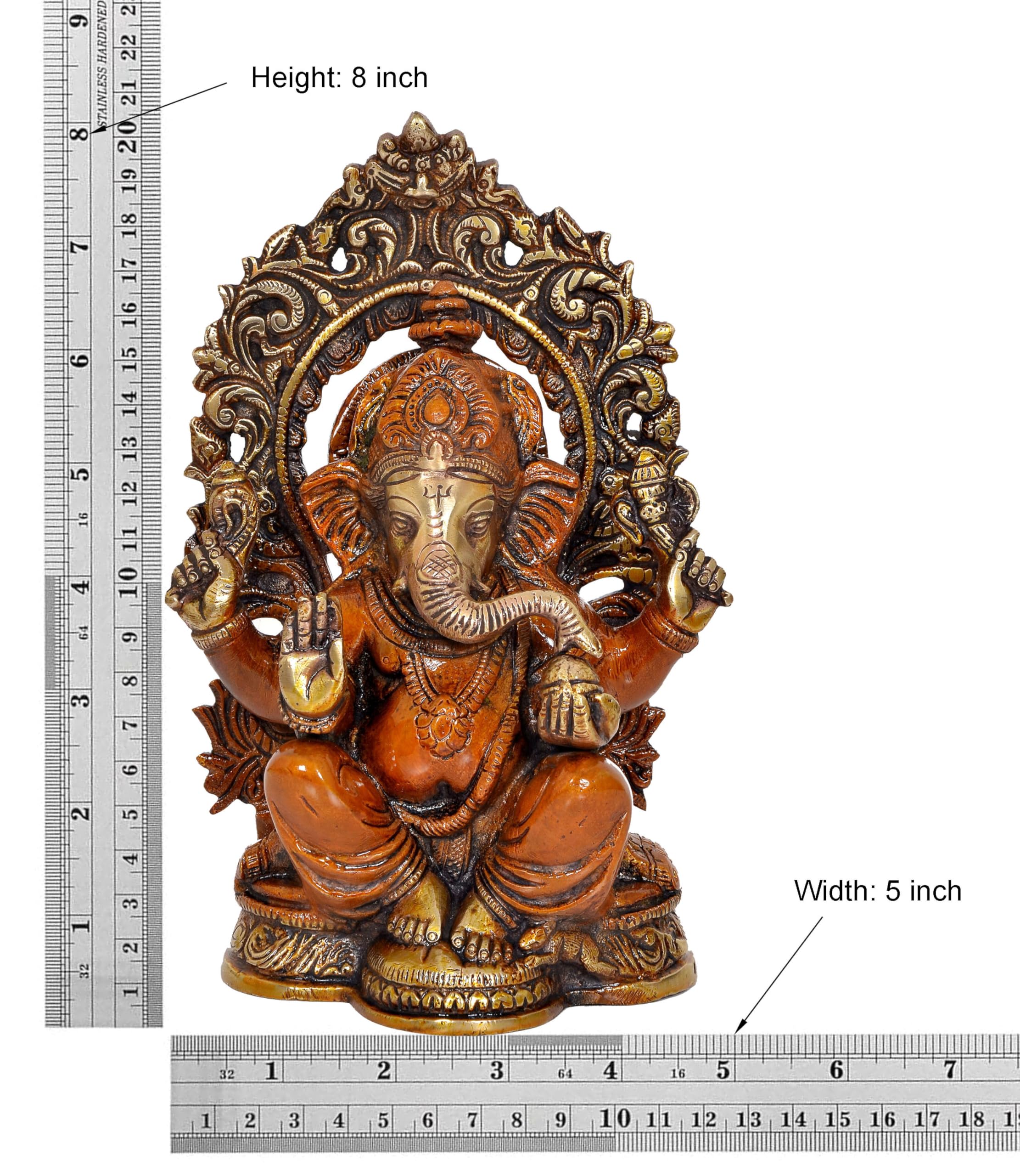 Dattatreya Brass Lord Ganesha Idol Ganesh Statue Sculpture For Home Decor Office Mandir Pooja Decorative Showpiece (Height 8 Inc