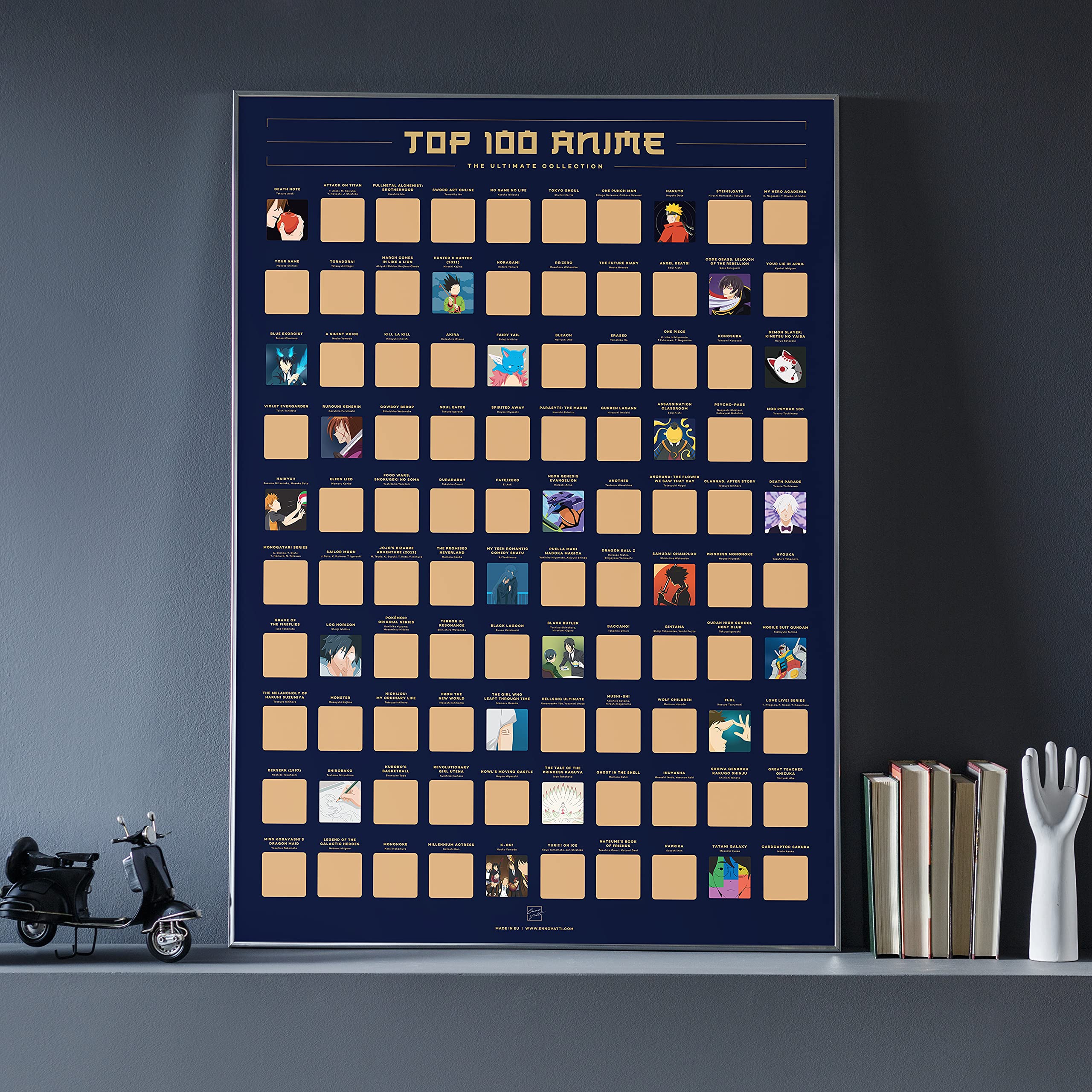 Enno Vatti 100 Anime Scratch Off Poster - Top Animes Of All Time (16.5'' x 23.4'')- Ultimate Bucket List/Cool Anime Stuff- Best Gifts for Anime Lovers  Christmas  Easter  Valentine's Day