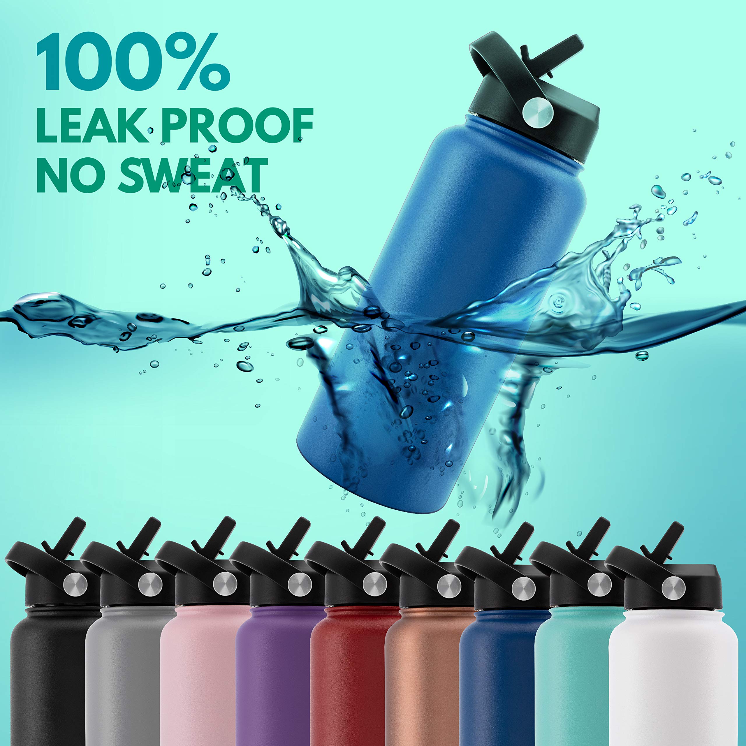 Amazing Items Personalized Water Bottle With Straw Lid, 32 Oz - Jet Black | Custom Stainless Steel Sports Water Bottle W/Name An