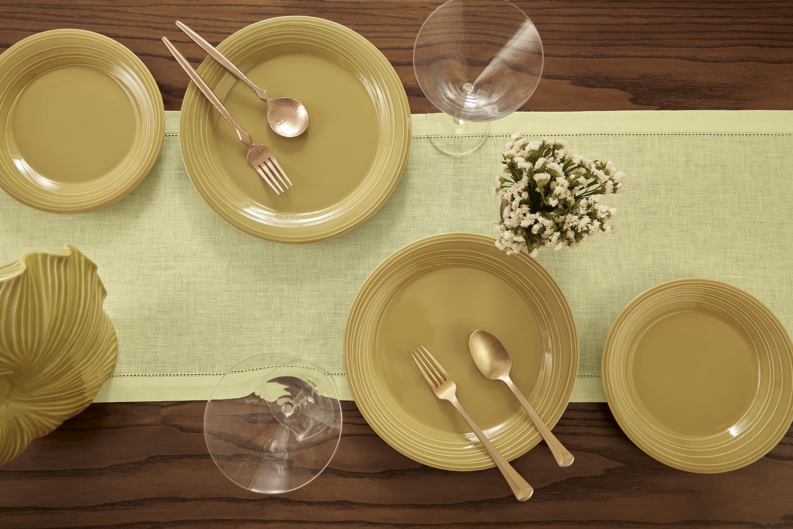Solino Home Pure Linen Table Runner - Butter Yellow 14 x 72 Inch - 100% Linen Fabric Table Runner for Spring  Summer  Dining - Milan  Machine Washable and Handcrafted from European Flax