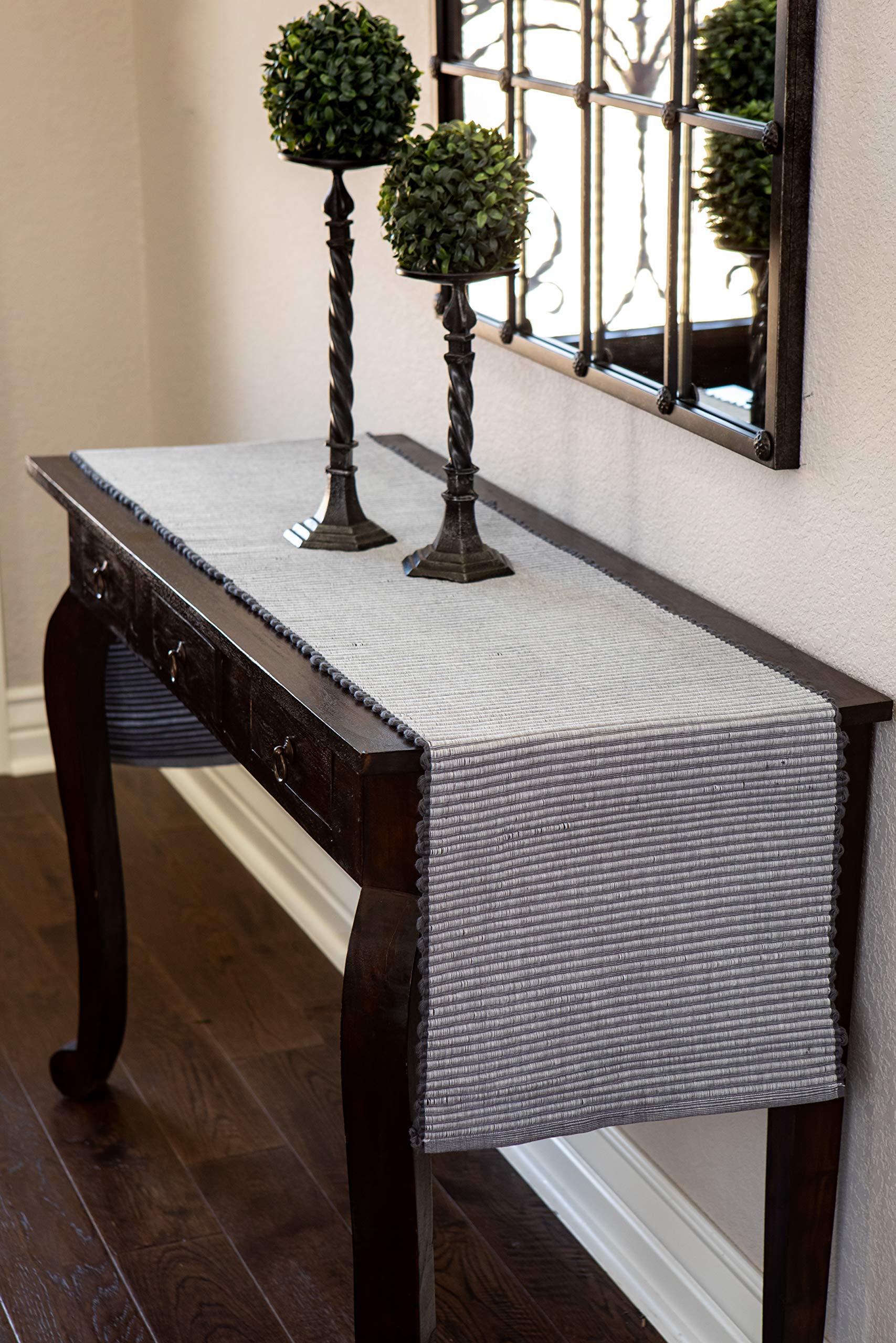 Sticky Toffee Table Runner Cotton Farmhouse Boho 14 in x 72 in  Table D?cor for Kitchen or Dining  Gray Cloth Woven Ribbed Table Runners  Oeko-Tex Cotton