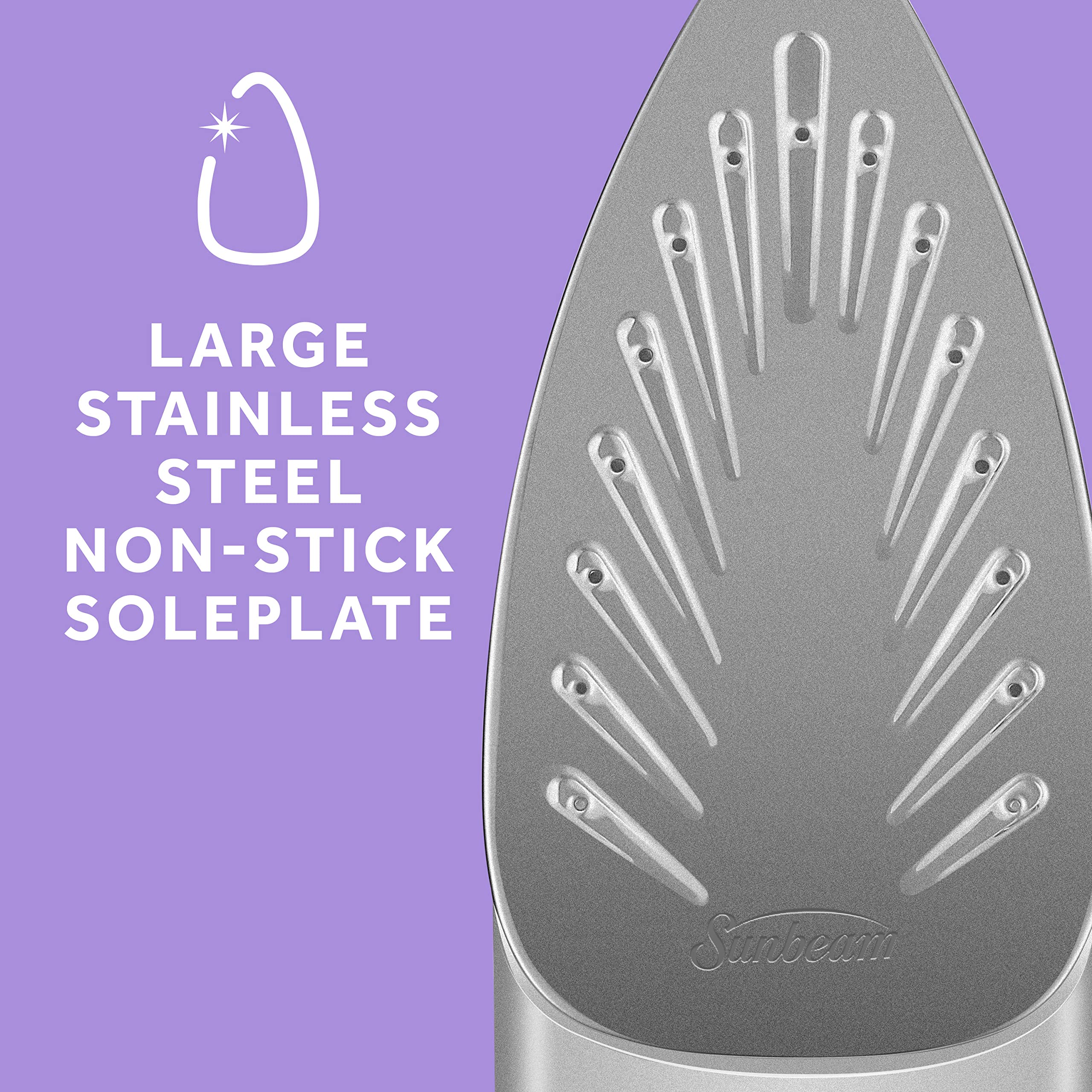 Sunbeam Steammaster 1400 Watt Iron With 8' Retractable Cord, Large Anti-Drip Nonstick Stainless Steel Soleplate, Horizontal Or V