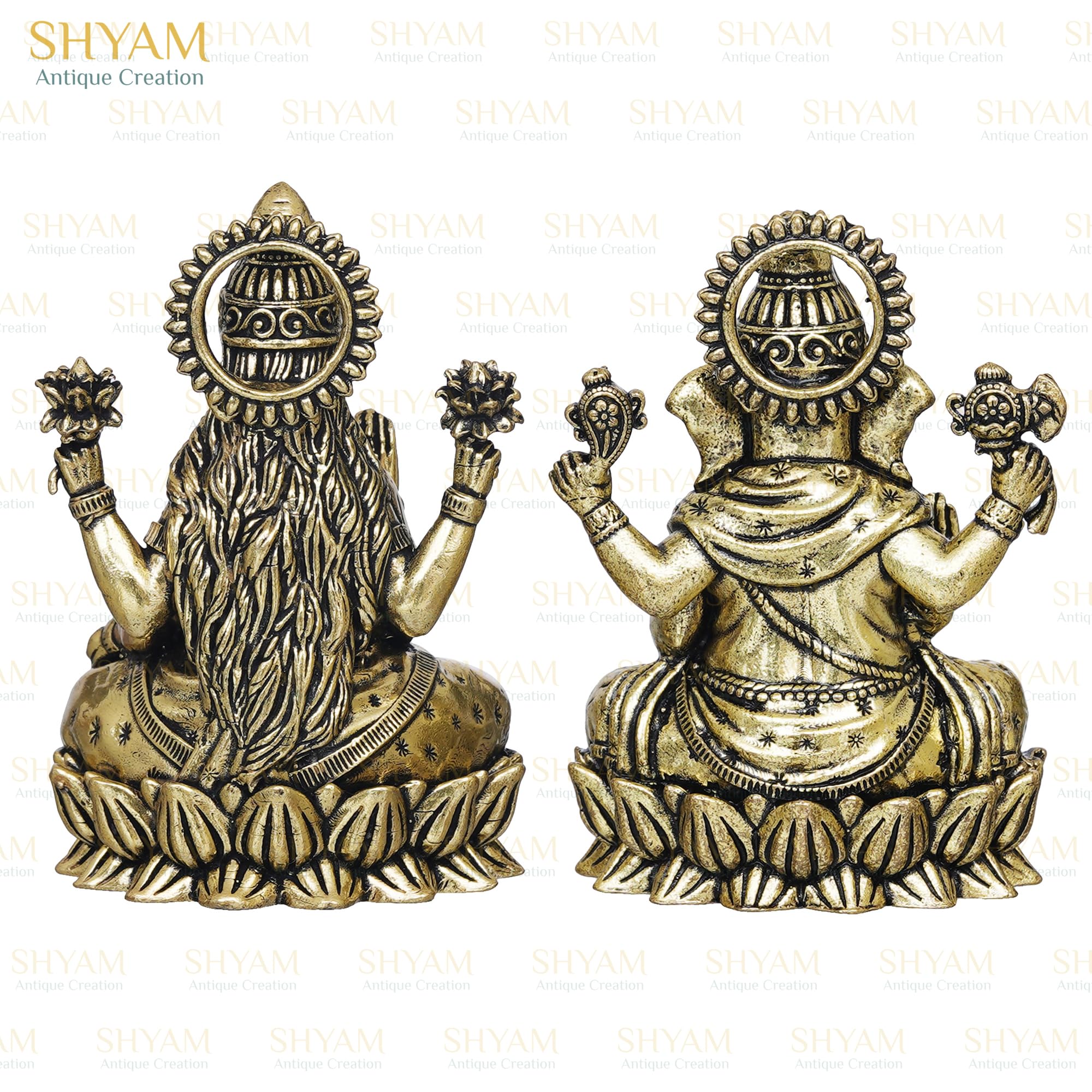 3 Lakshmi Ganesha Sitting On Lotus Murti Brass Maa Laxmi Ganesh Blessing Idol Mata Padma Vinayak Statue Devi Laxmi God Ganpati F