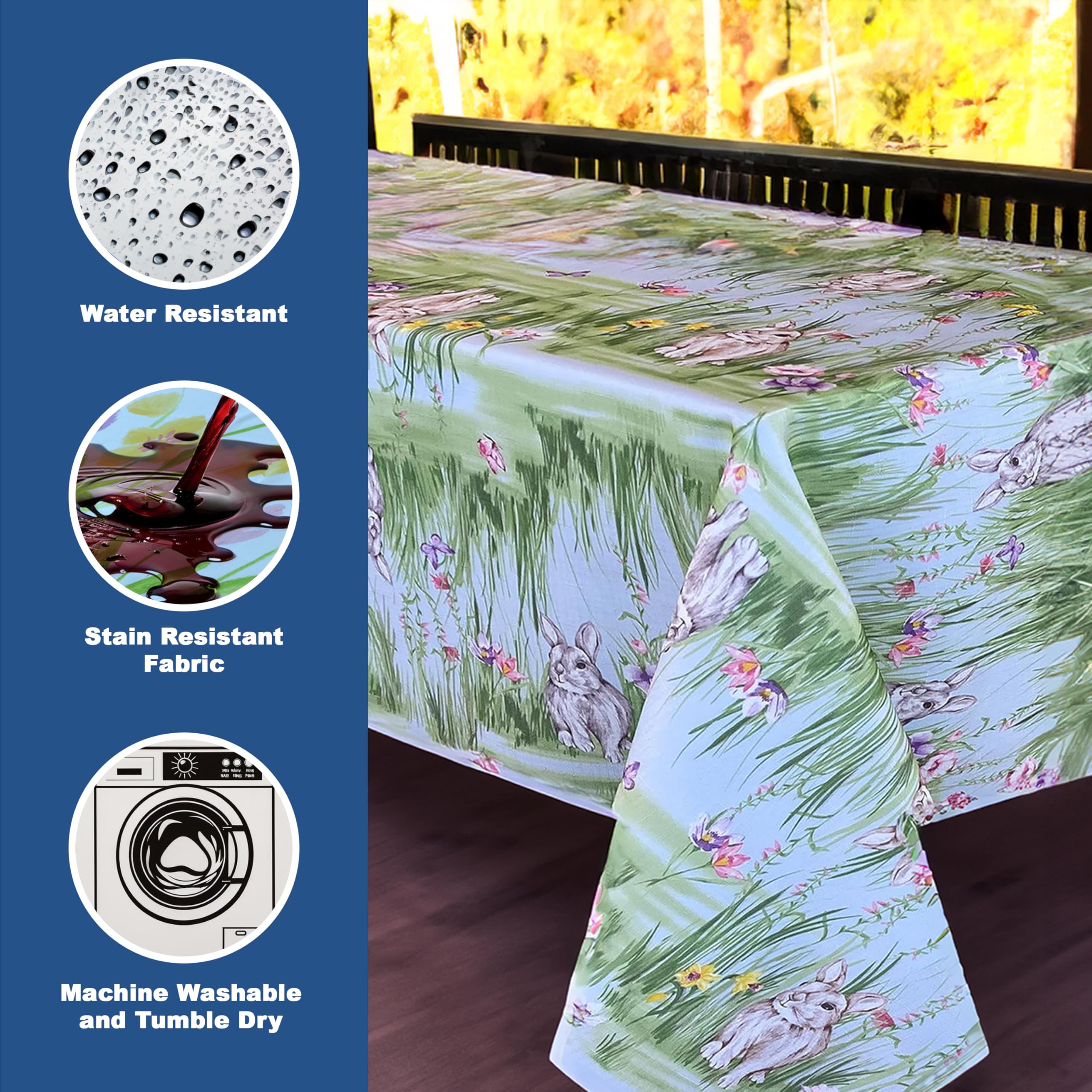 Newbridge Easter Bunny Rabbit Meadow Fabric Napkins, Spring Bunnies And Pastel Floral Easy Care, Stain Resistant Fabric Napkins,