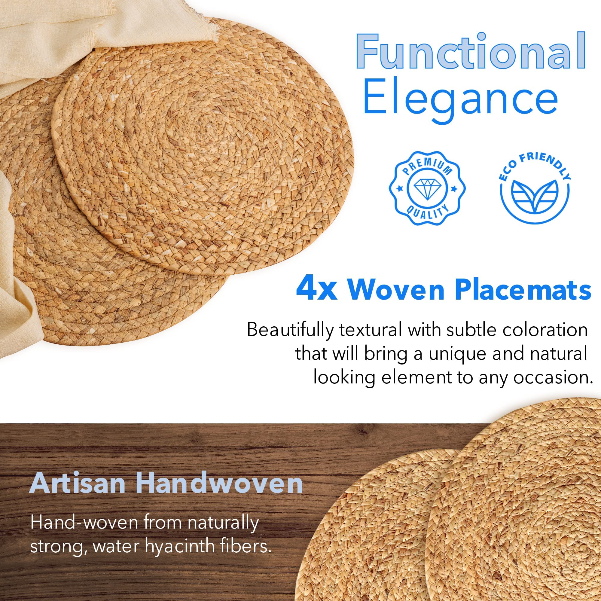 Round Braided Placemats Set Natural Round Placemats For Kitchen Dining Table 13.8 Inch Round Indoor Outdoor Woven Wickers Table