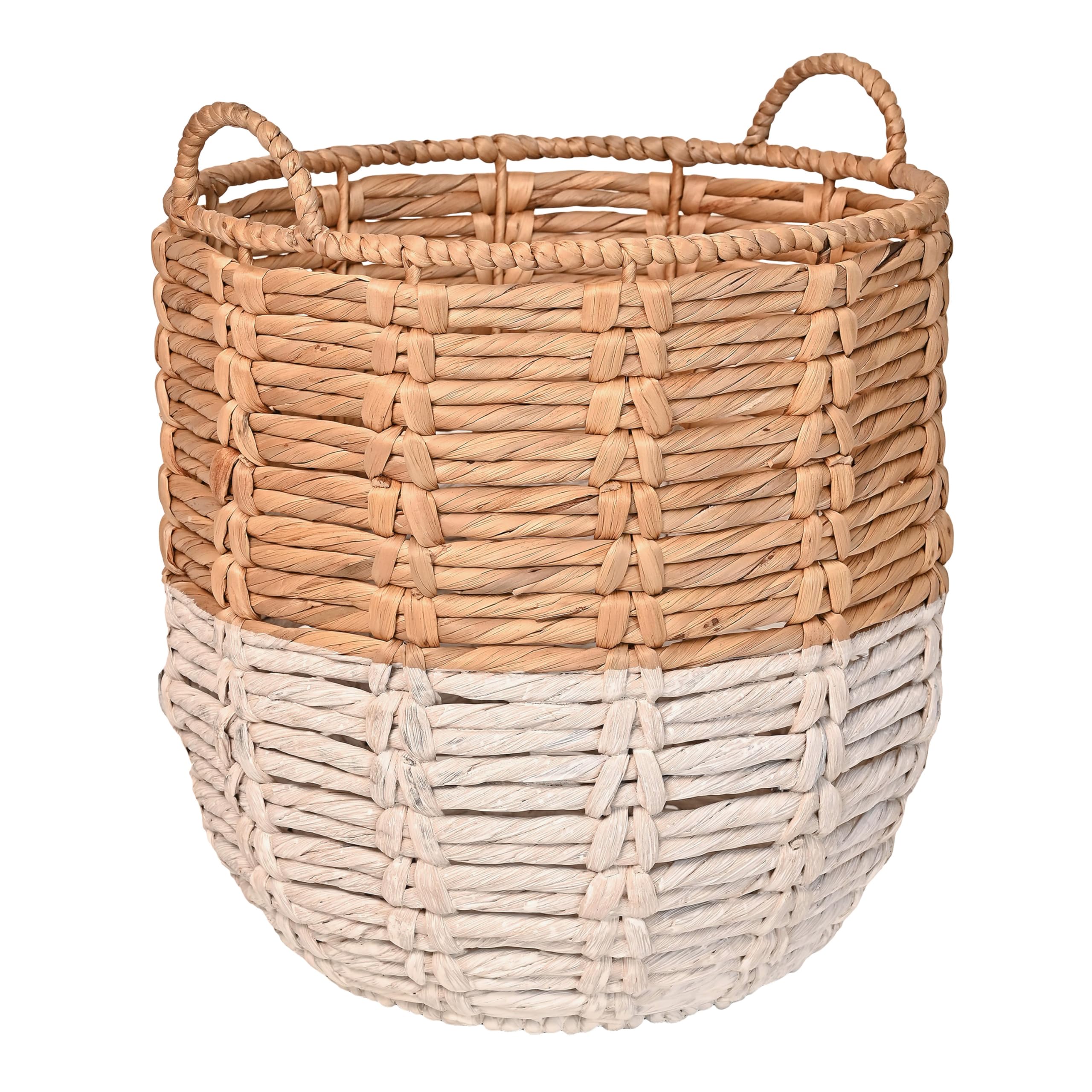 Happimess Bsk1003E Laurel 19.49 Bohemian Handwoven Abaca Hamper Basket With Handles, Seagrass Container For Decoration In Bedroo