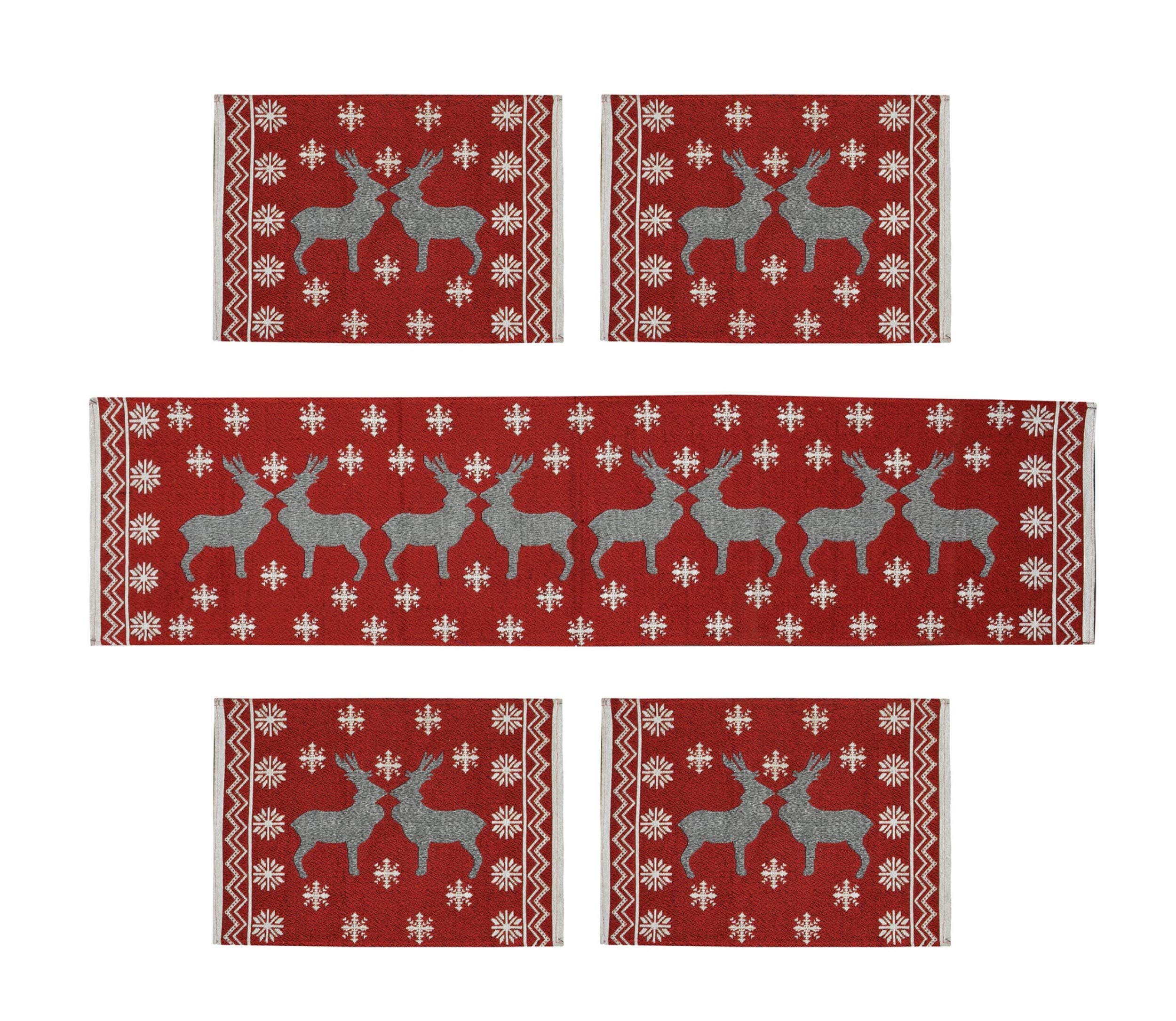 Galaxy Home Decor Dining Table 4 Table Mats with Runner (Mat 13x18 inches and Runner 13x54 inches) Washable Cotton Linen Mat Jac