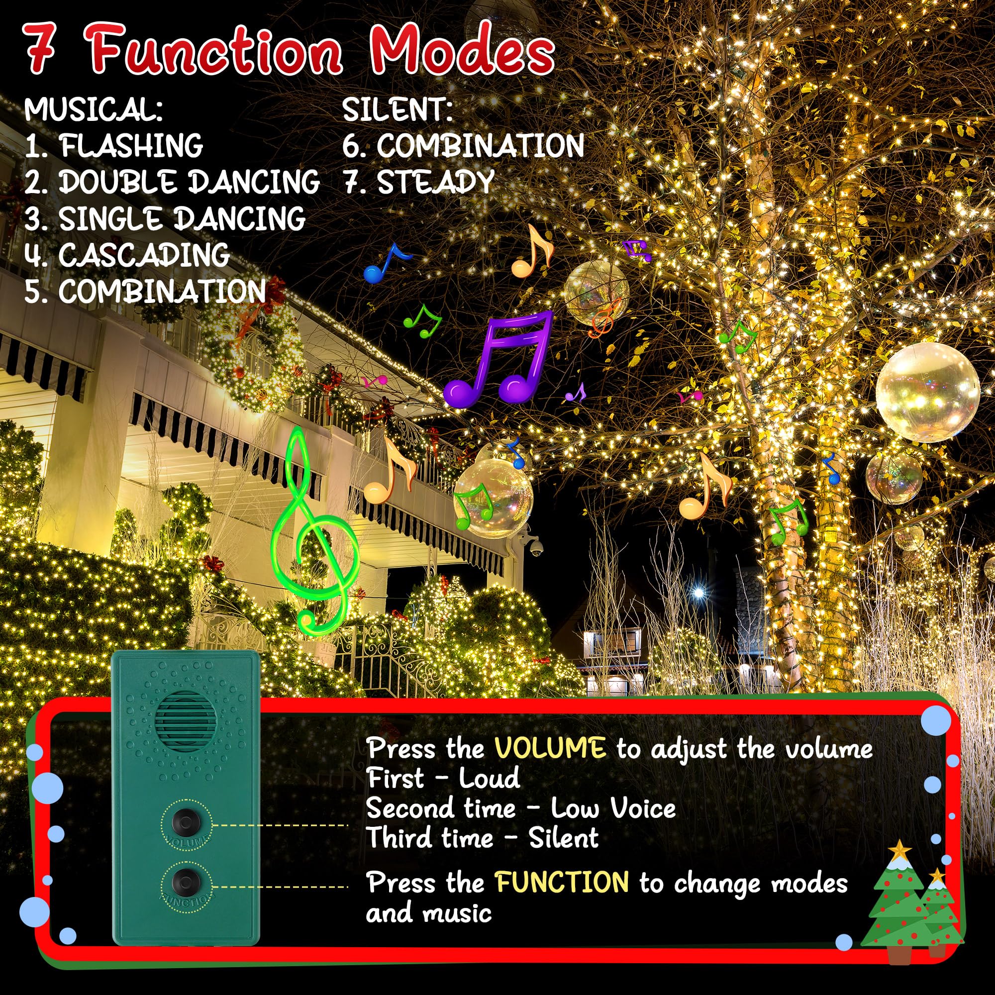 Enhon Vintage 90s Musical Christmas Lights Controller, Singing Christmas Tree Lights Controller with 25 Holiday Songs, 7 Functio