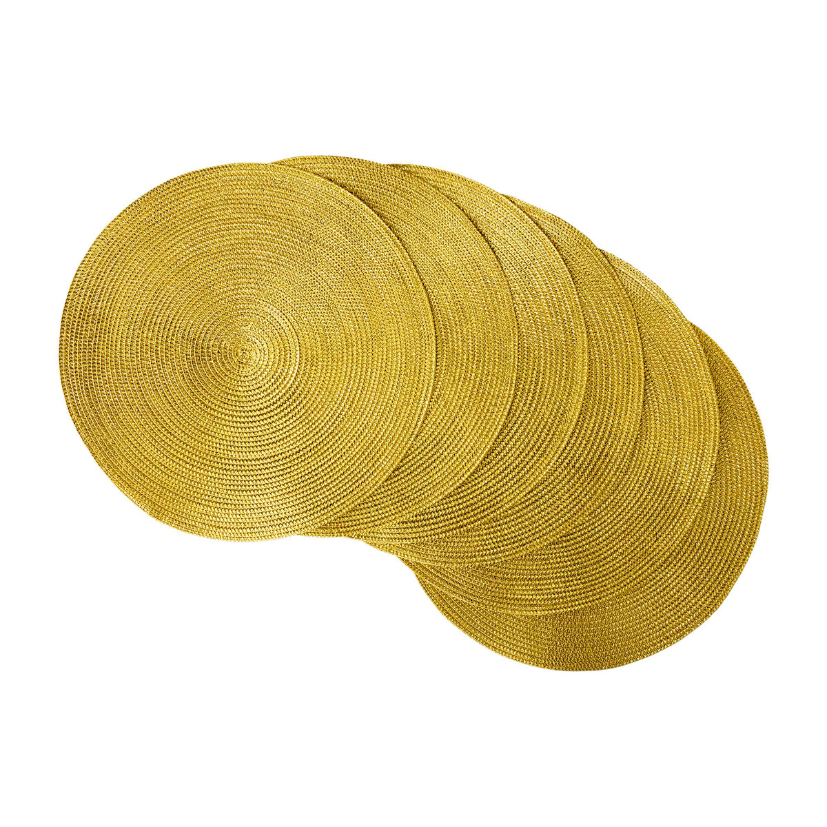 Dii Woven Placemats Collection Metallic Round Placemat Set, 15, Gold, 6 Piece