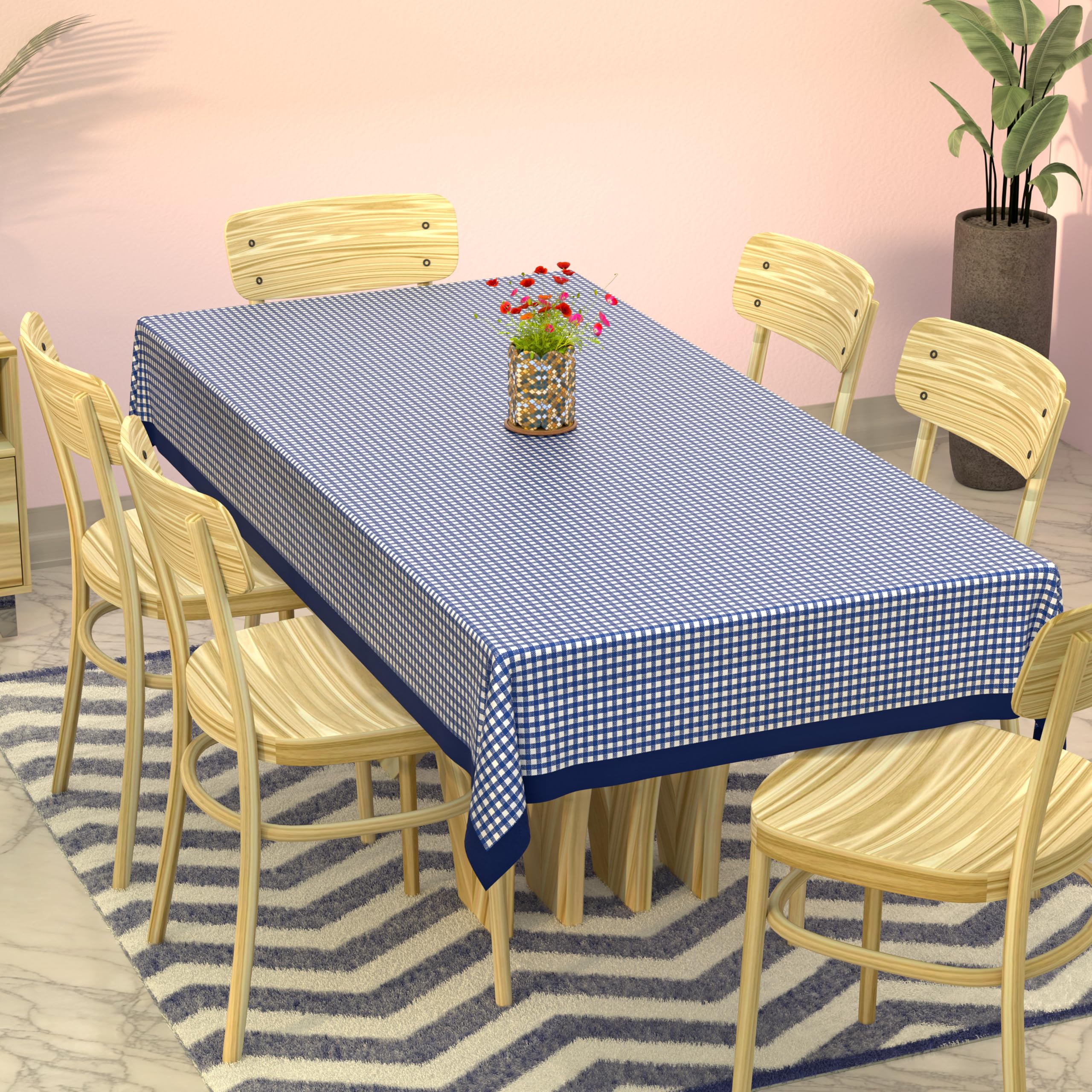 Kuber Industries Checkered Design Cotton 6 Seater Dining Table Cover 60''X90'' (Blue) - Ctktc040133