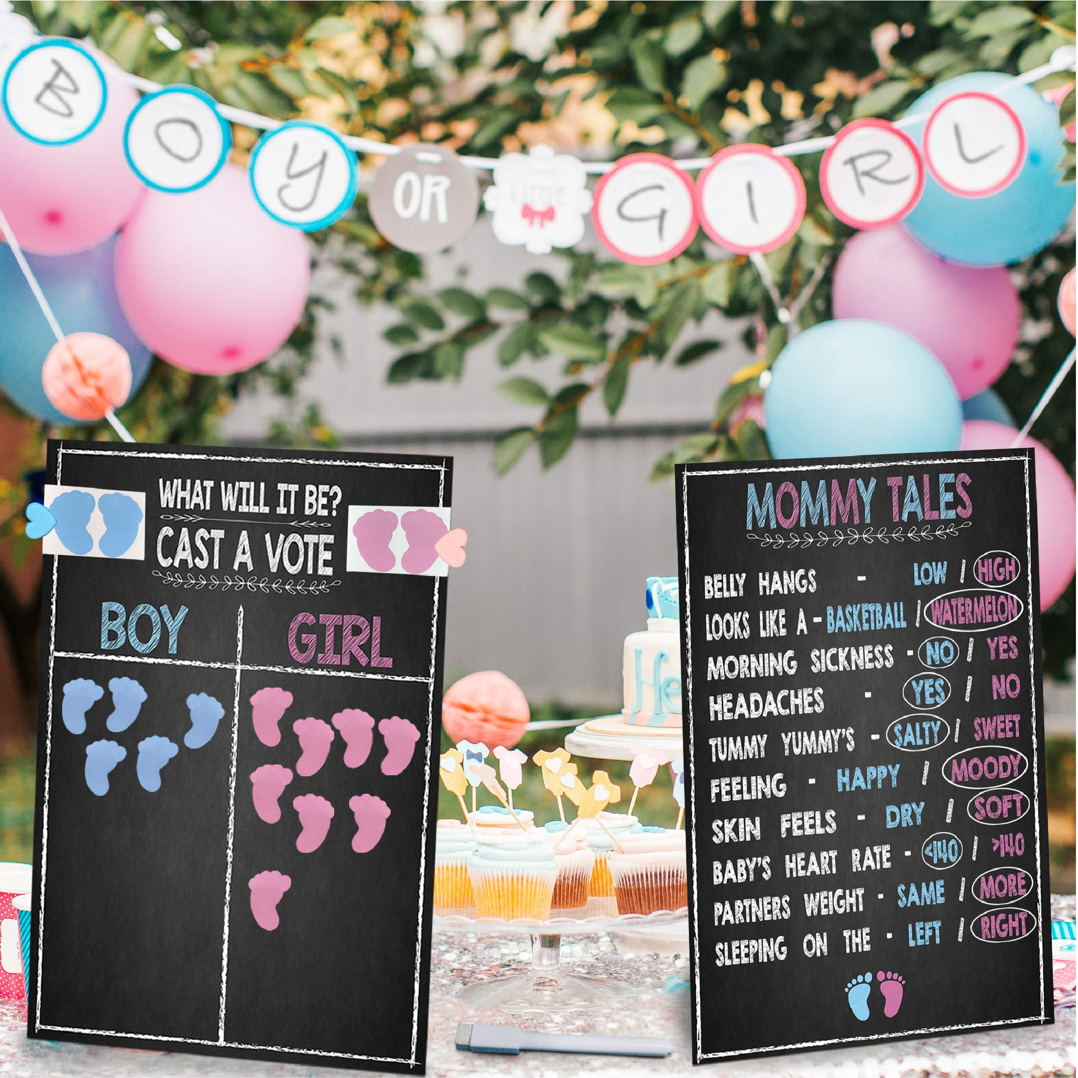 Gender Reveal Board Games 17/11'' With Stand, 48 Blue And Pink Voting Stickers, Welcome Sign, Erasable White Marker And Clips, P