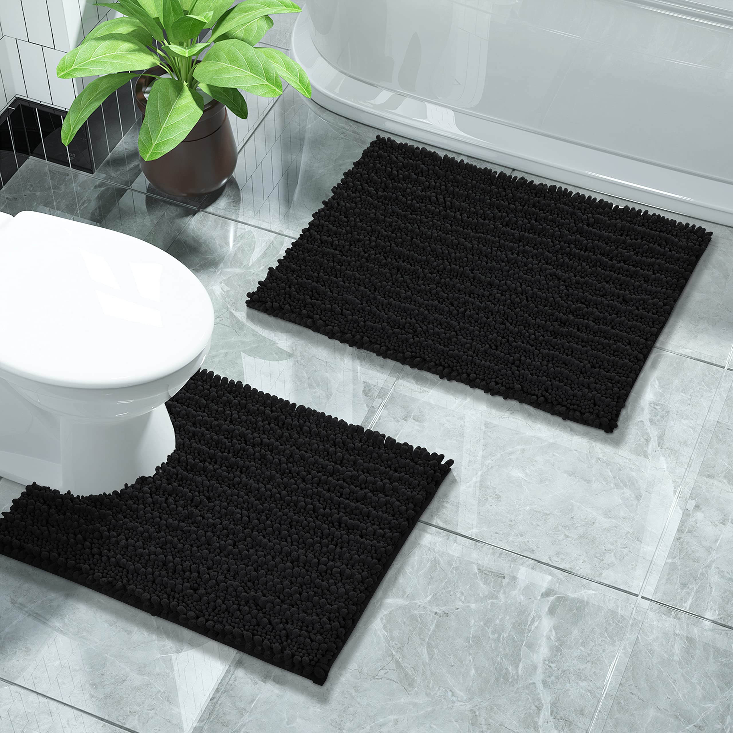 Yimobra Bathroom Rugs Sets 2 Piece, Fluffy Soft Thicken U-Shaped Toilet Rug, Non-Silp Bath Room Floor Mats, Machine Washable, Dr