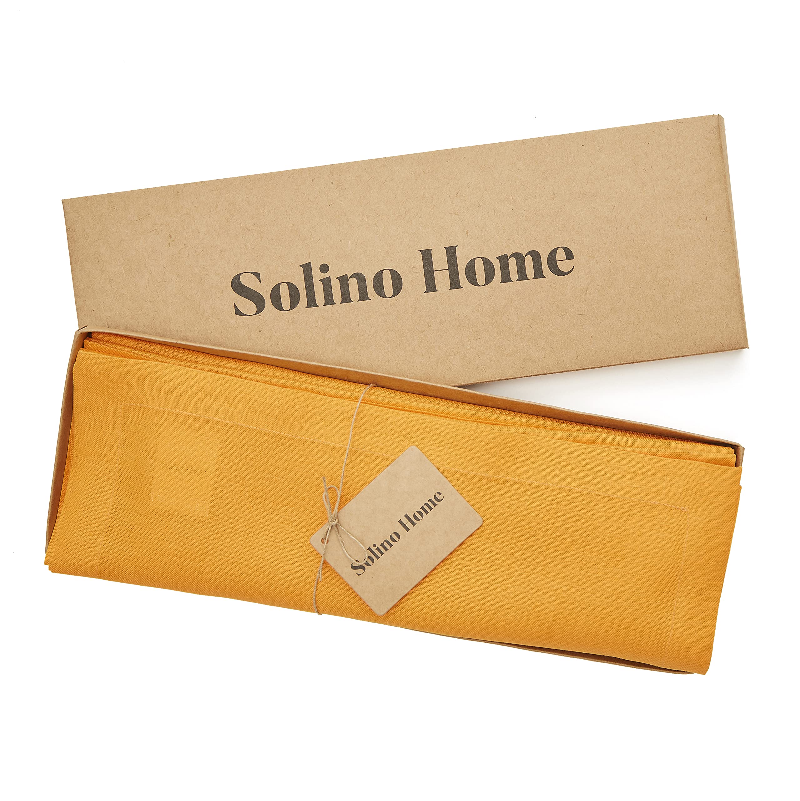 Solino Home Linen Placemats 19'' L X 14'' W Inch - 100% Pure Linen Tangerine Yellow Cloth Placemats Set Of 4 - Fete, Washable Fa