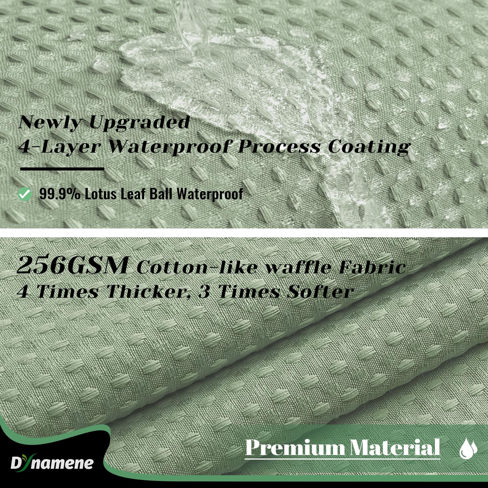 Dynamene Fabric Shower Curtain With Snap In Liner, Sage Green Waffle Hotel Shower Curtains For Bathroom, Washable Waterproof Clo