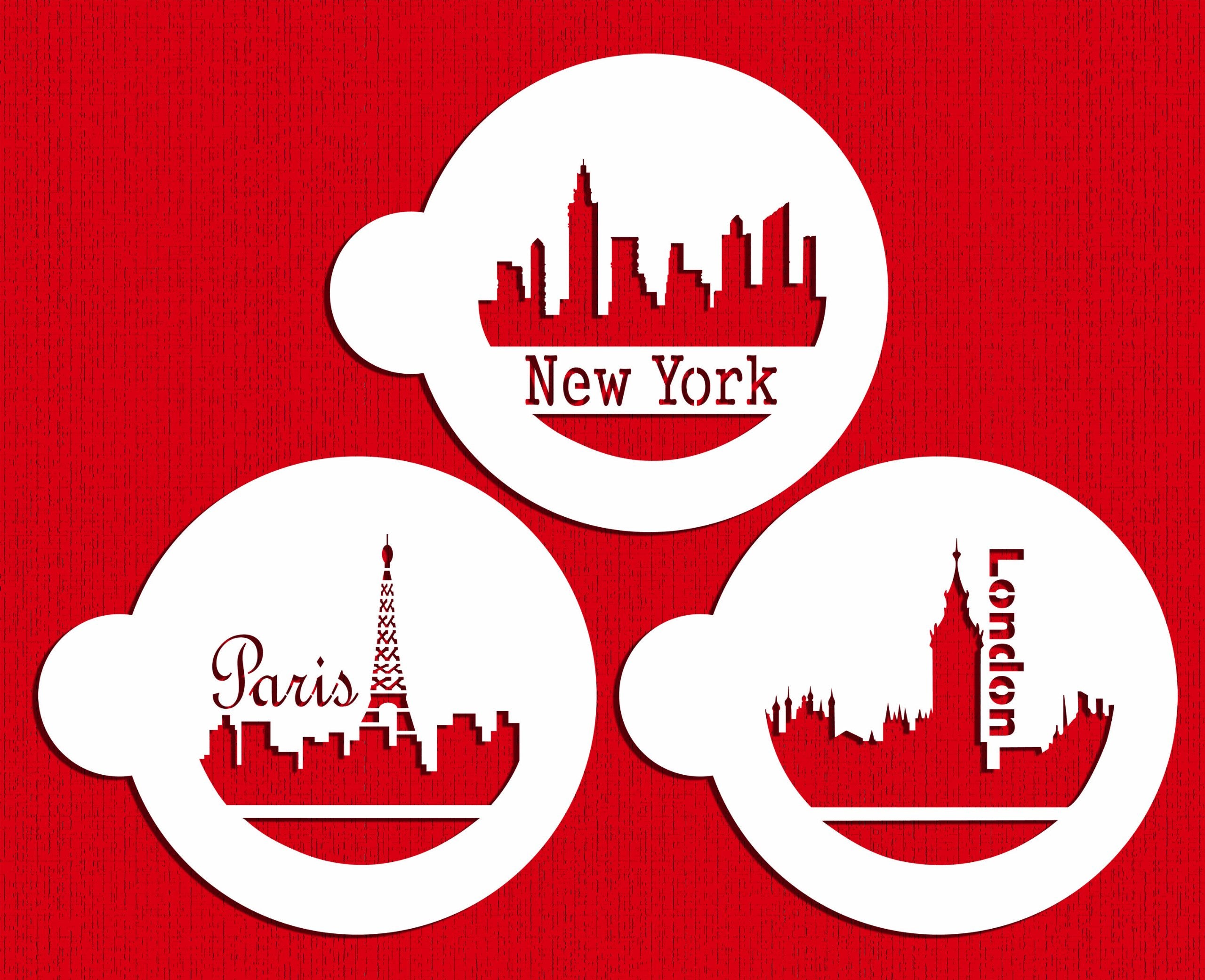 Designer Stencils Paris, London And New York Skylines Cookie Stencils, Beige/Semi-Transparent