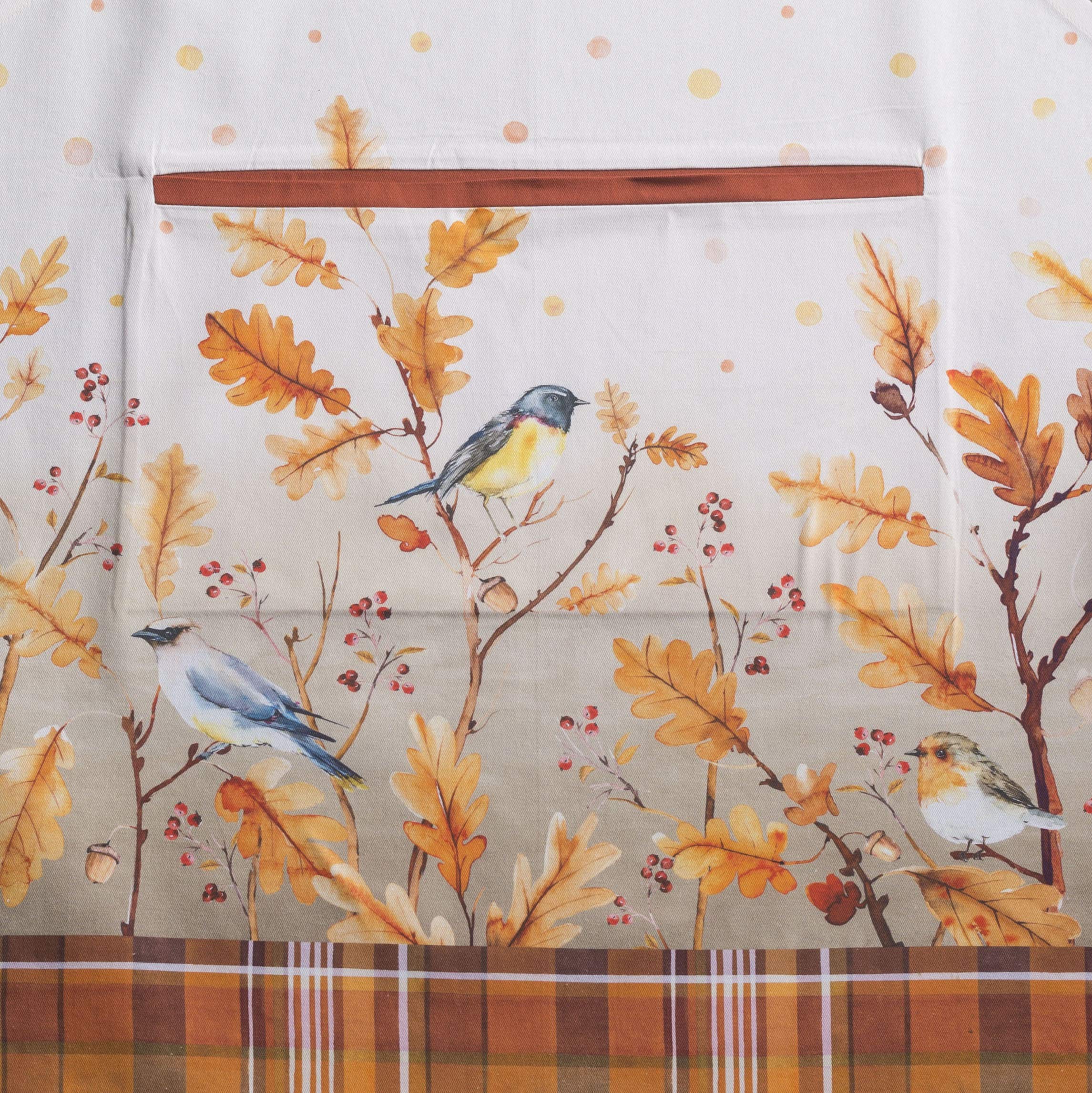 Maison D' Hermine Oak Leaves 100% Cotton 1 Piece Kitchen Apron With An Adjustable Neck & Hidden Centre Pocket With Long Ties For